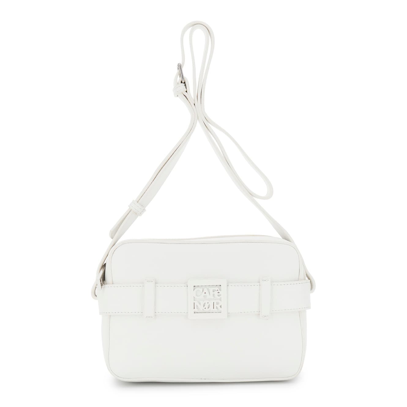 CafèNoir — Camera bag effetto pelle martellata e motivo a cintura con accessorio logato avorio