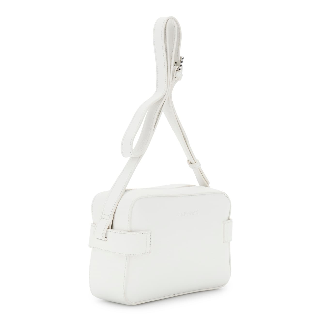Camera bag effetto pelle martellata e motivo a cintura con accessorio logato avorio — vista 2