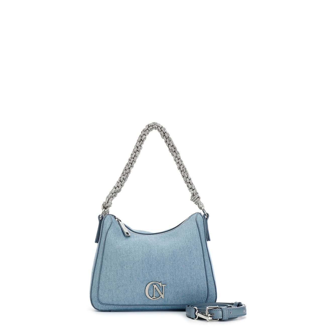 CafèNoir — Sacca in denim con manico intrecciato strass denim