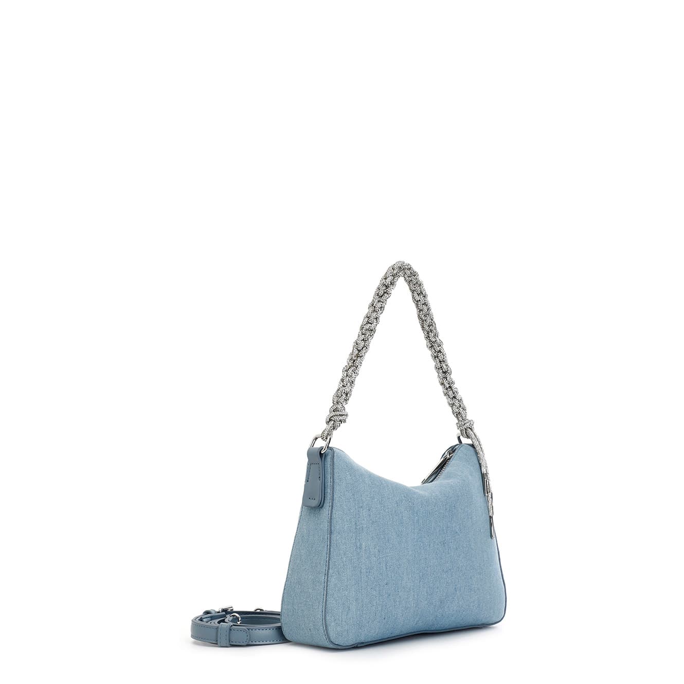 Sacca in denim con manico intrecciato strass denim — vista 2
