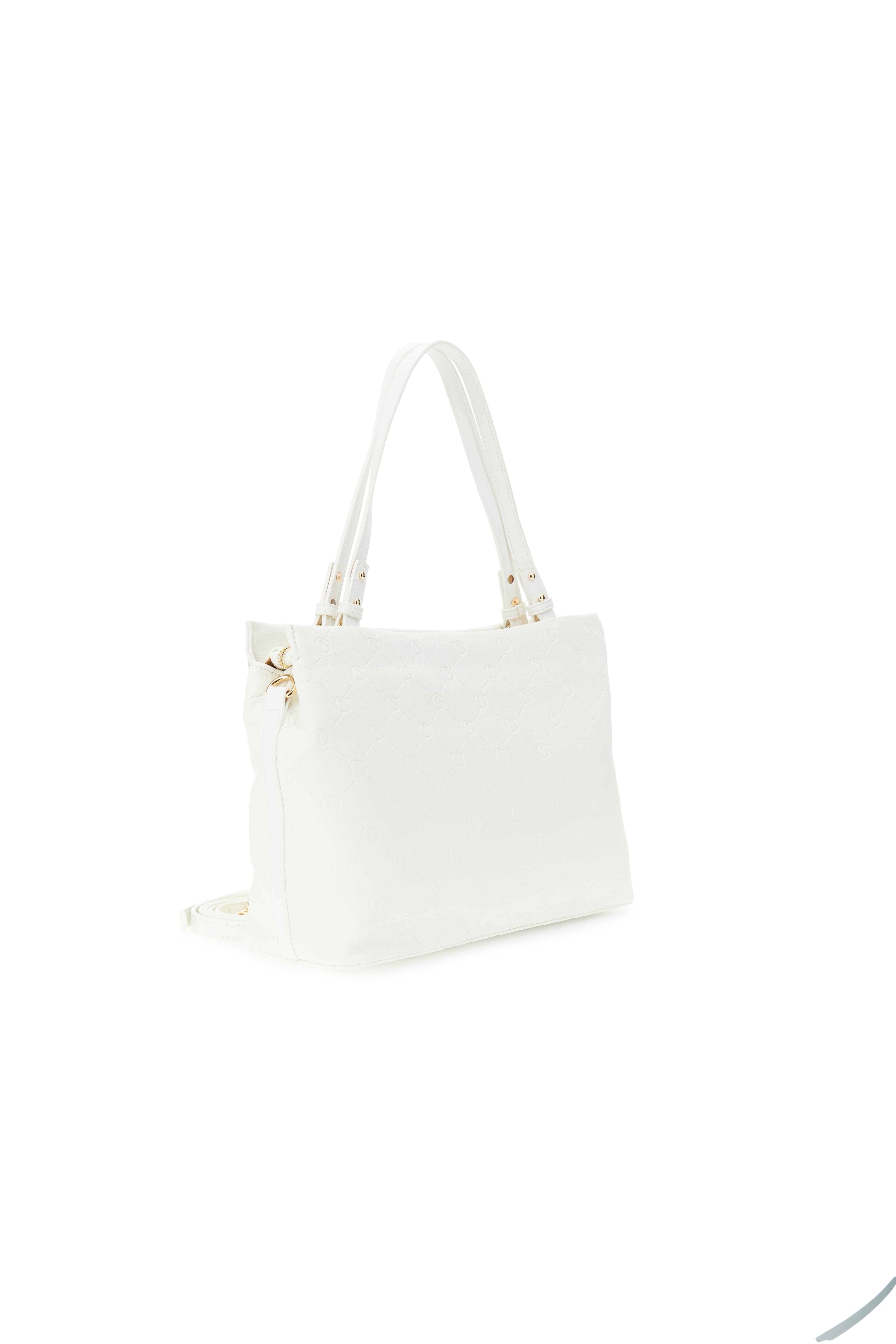 Shopping bag con stampa monogram embossed con tasca bianco — vista 2