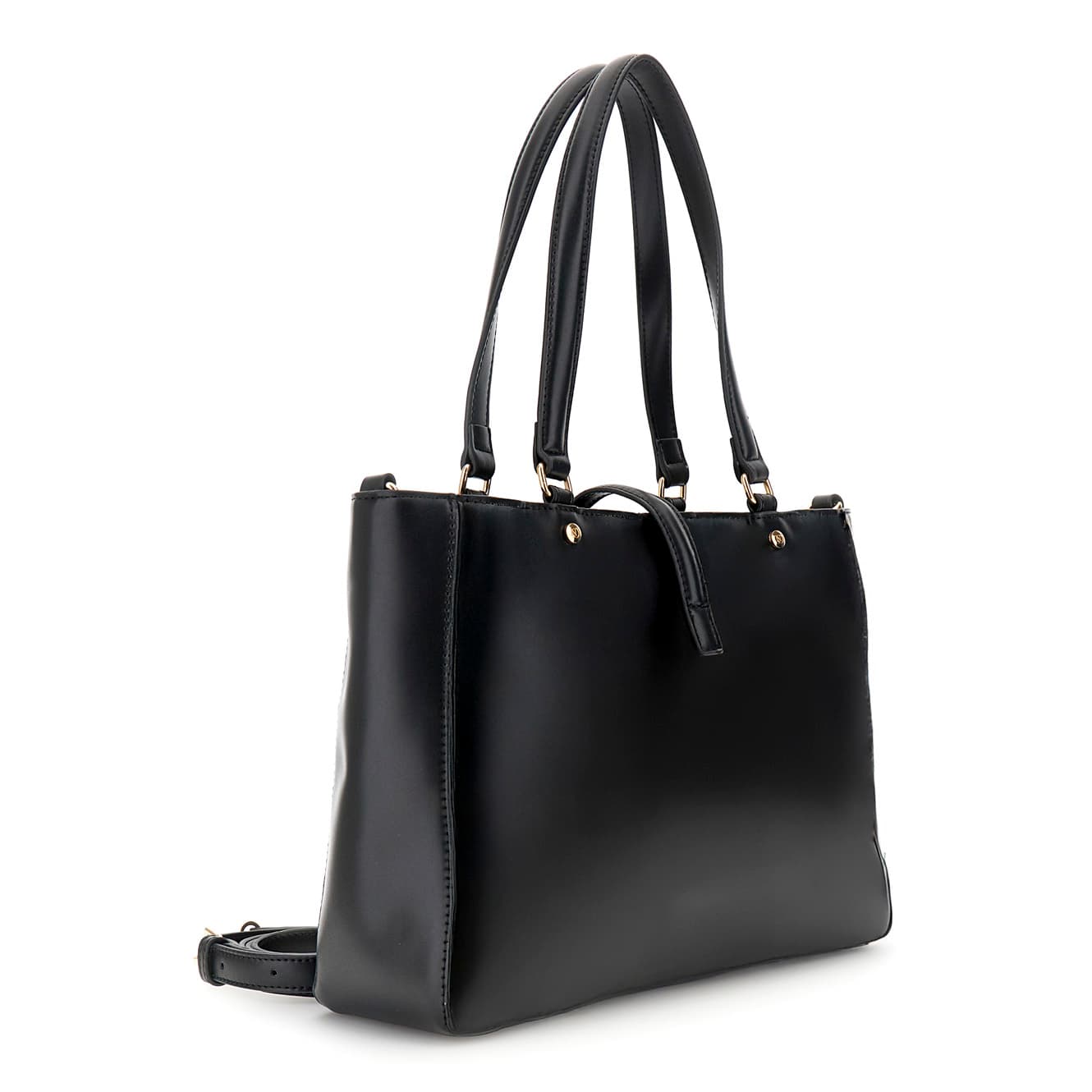 Tote effetto pelle con pannello intrecciato e passante con fibbia nero — vista 2
