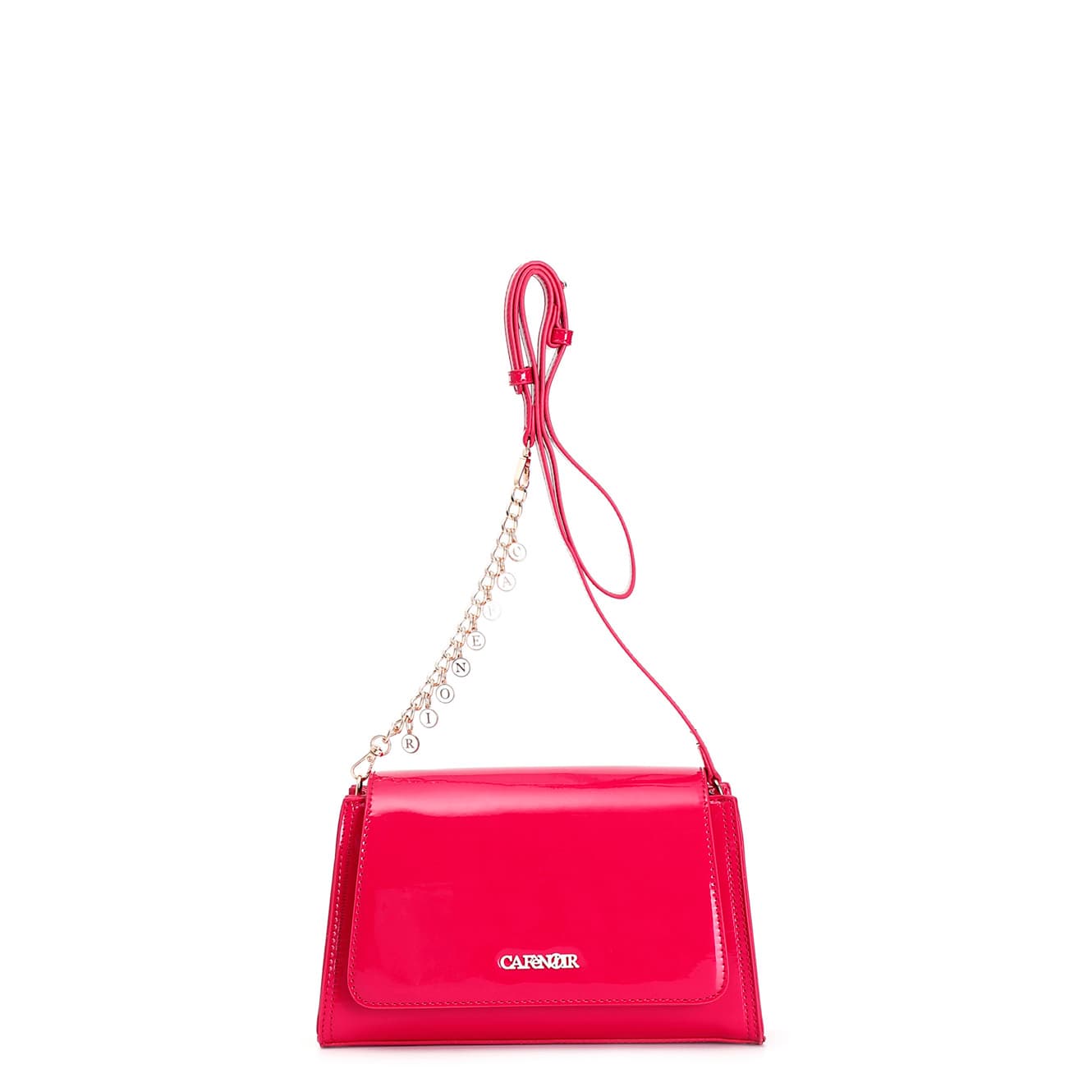 CafèNoir — Tracollina con pattina effetto vernice con dettaglio catena e logo charms fuxia