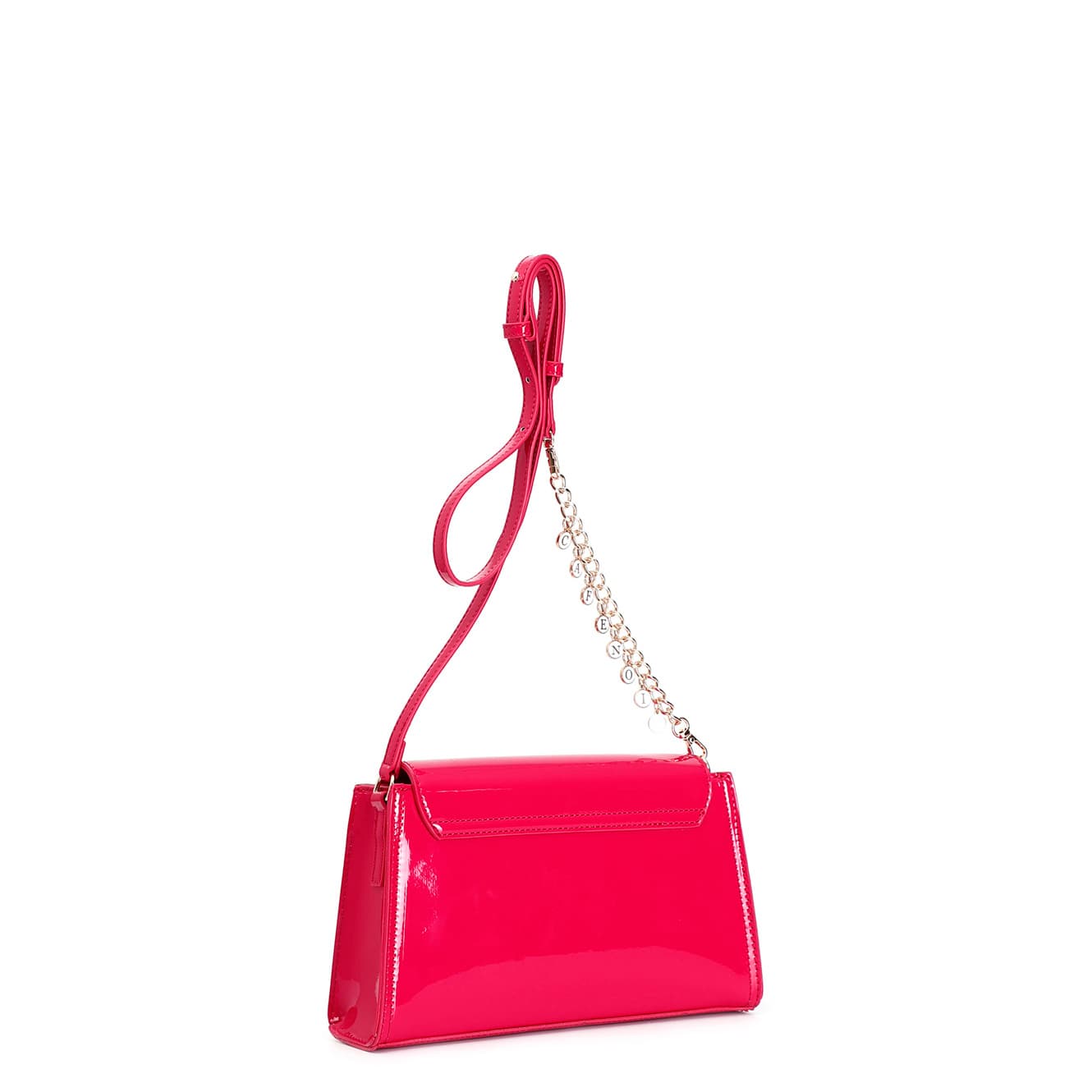 Tracollina con pattina effetto vernice con dettaglio catena e logo charms fuxia — vista 2