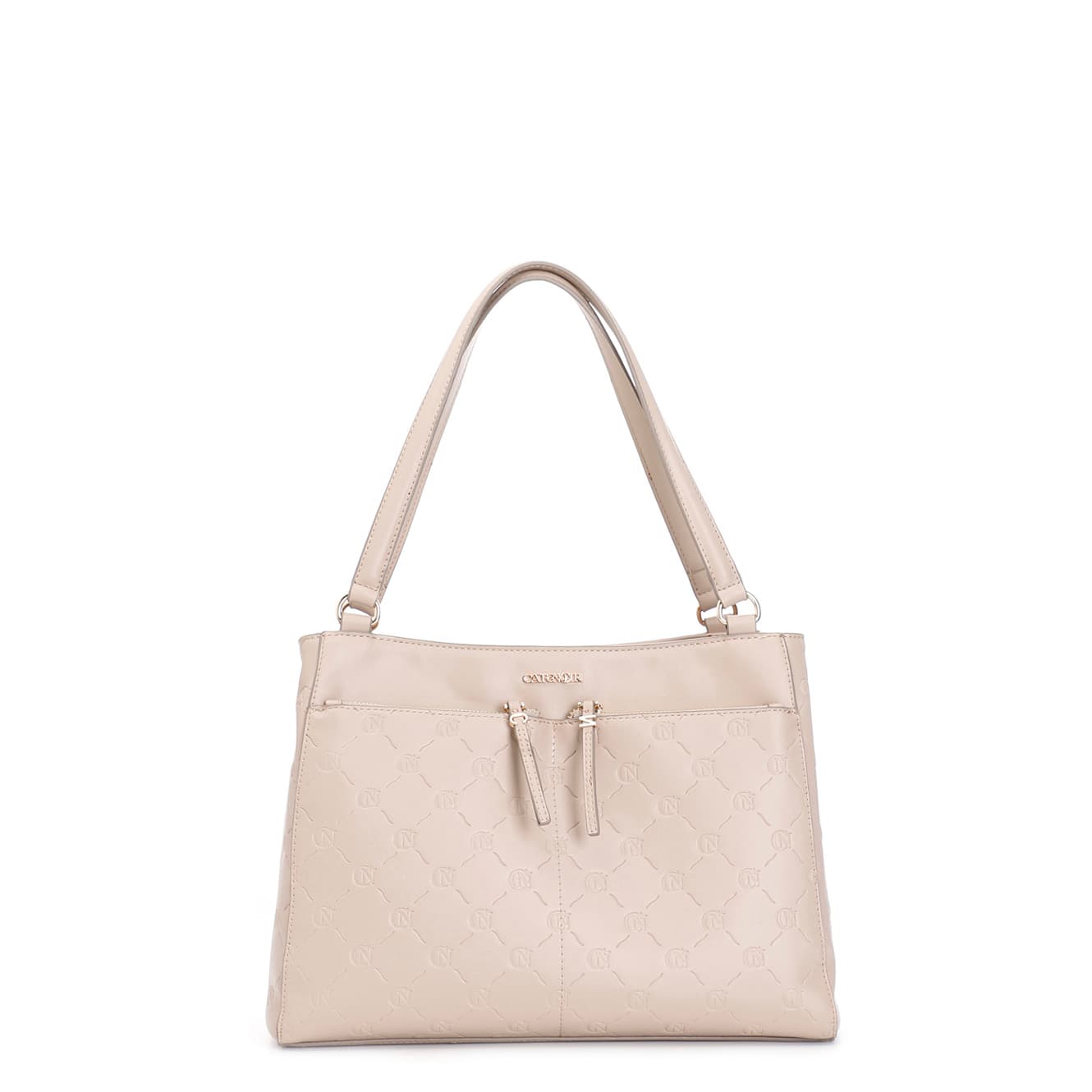 CafèNoir — Shopping con tasche con stampa logo embossed all over tortora