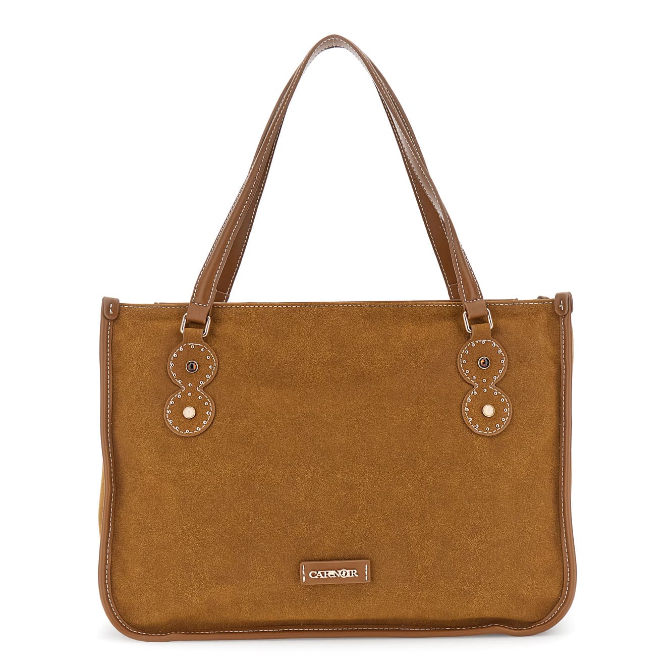 CafèNoir — Shopping bag effetto camoscio con microrivetti e cabochon con pietre decorative marrone