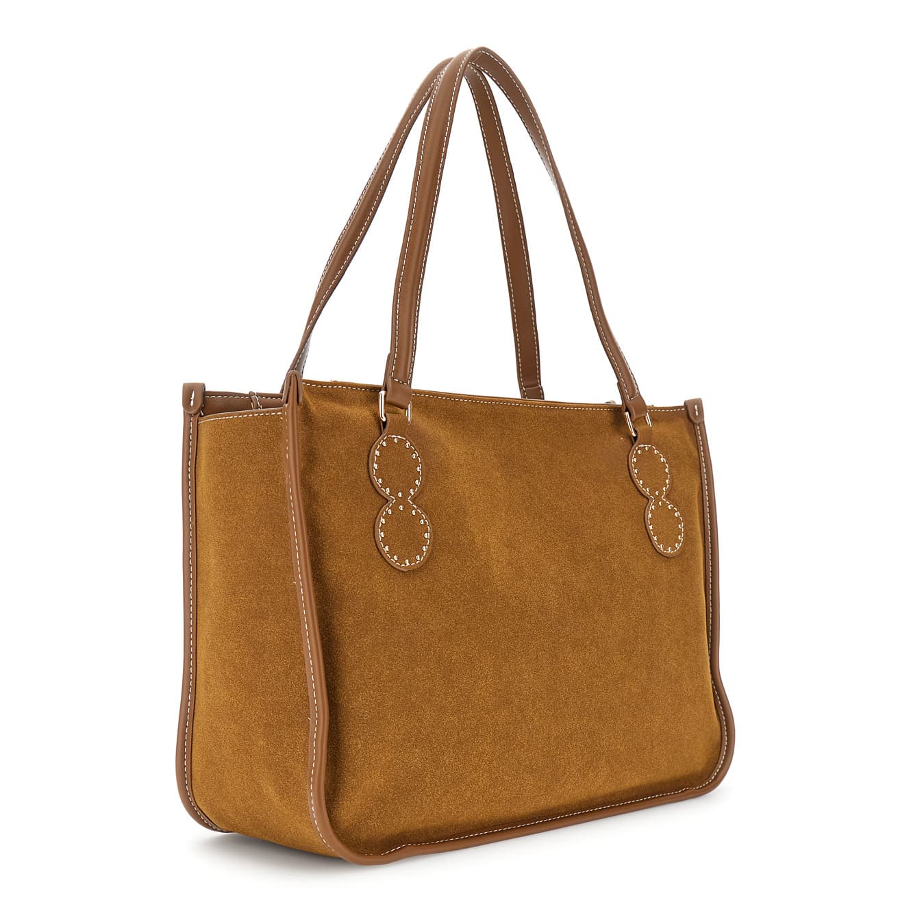 Shopping bag effetto camoscio con microrivetti e cabochon con pietre decorative marrone — vista 2