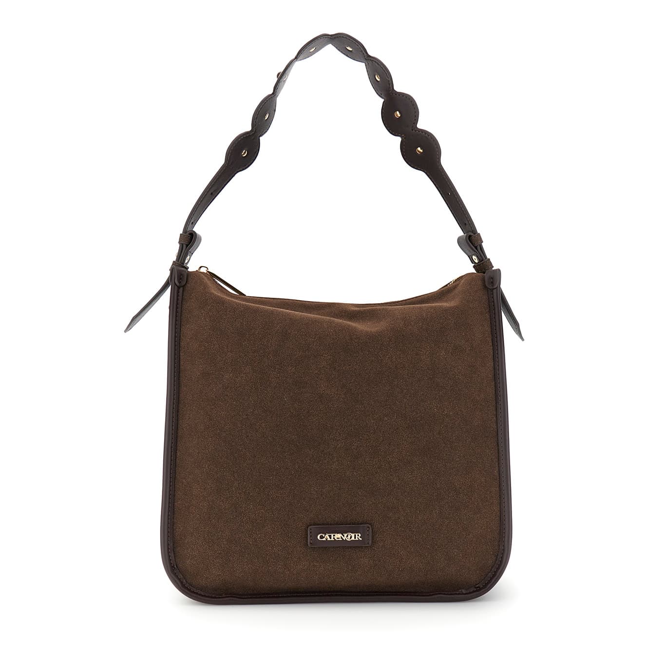 CafèNoir — Sacca effetto camoscio con microrivetti e cabochon con pietre decorative t.moro