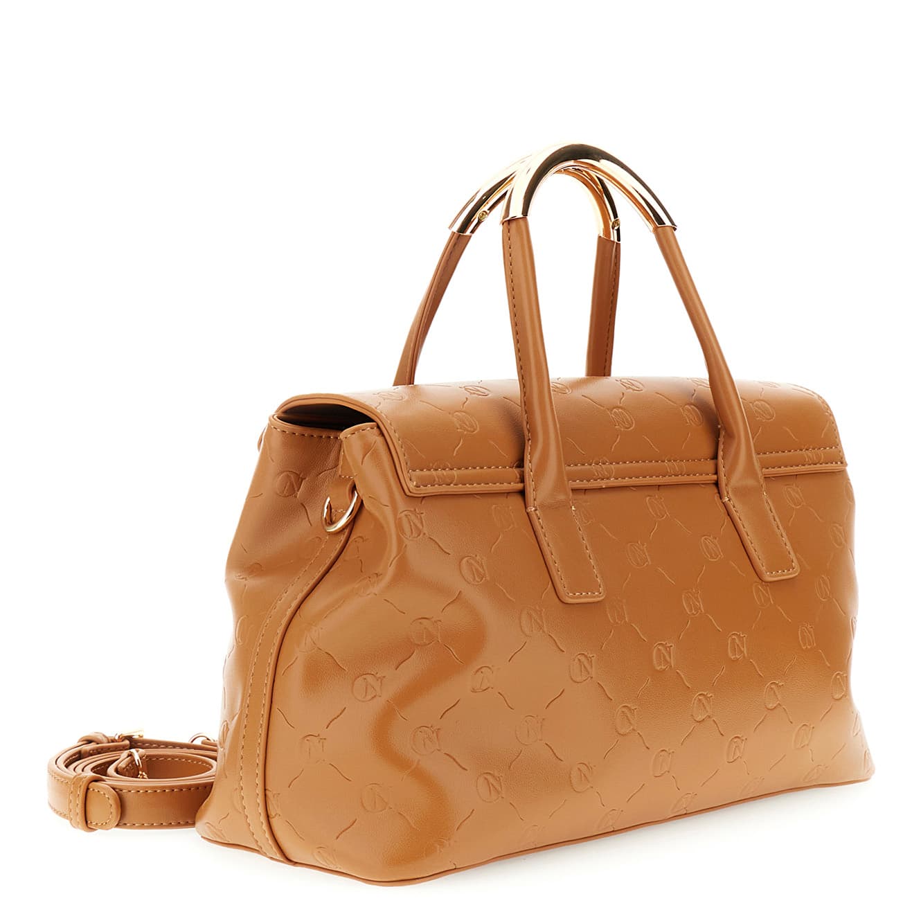 Borsa in similepelle con pattina e manici tubolari cuoio — vista 2