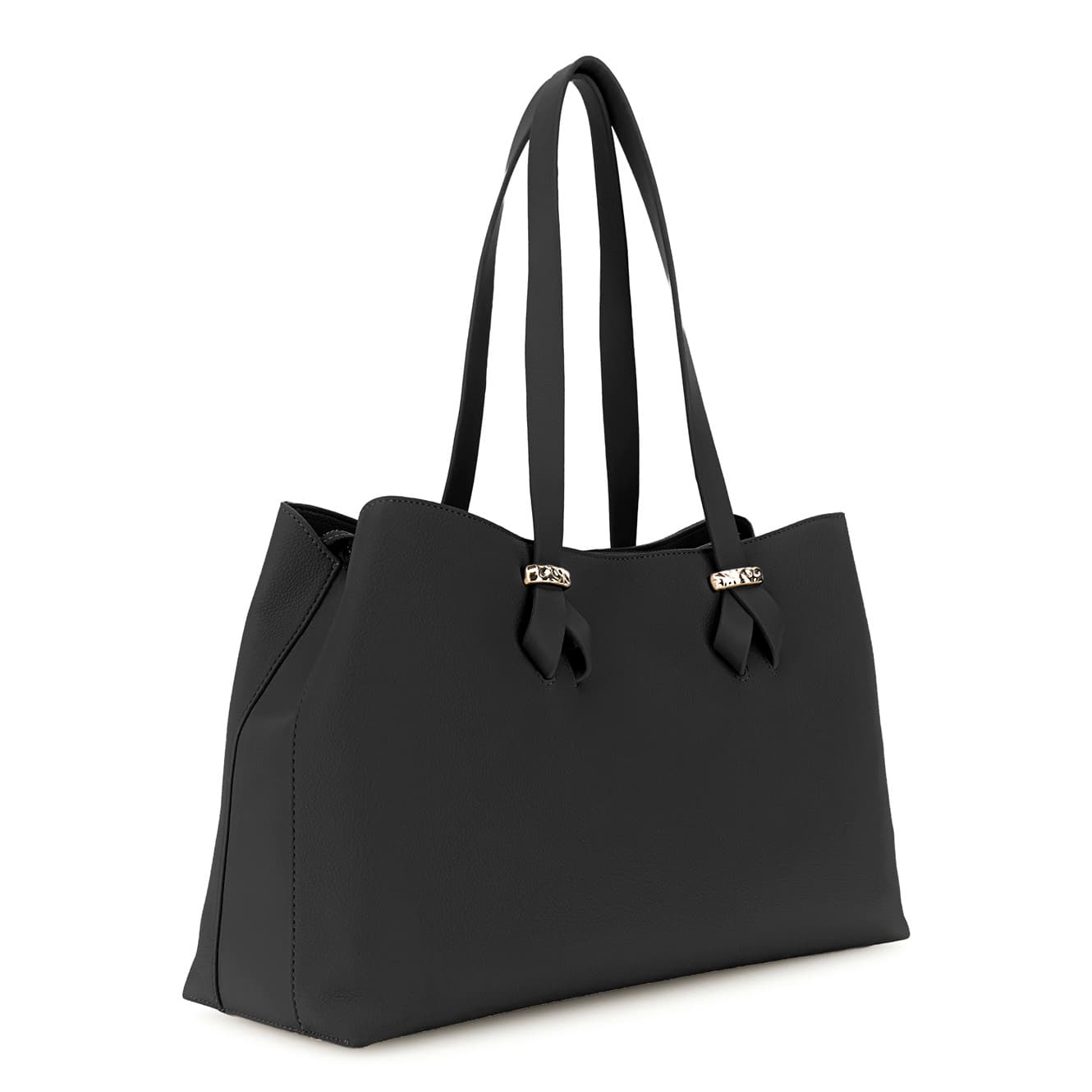 Shopping bag effetto pelle martellata con dettagli lisci a contrasto nero — vista 2