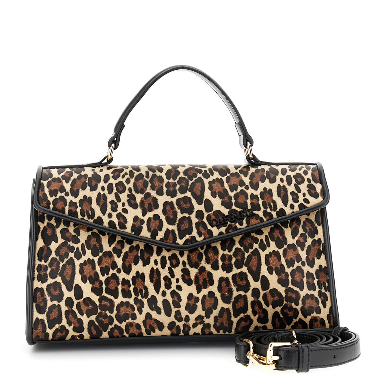CafèNoir — Borsa a mano con pattina, manico con imbottitura e tasca sul dietro leopard