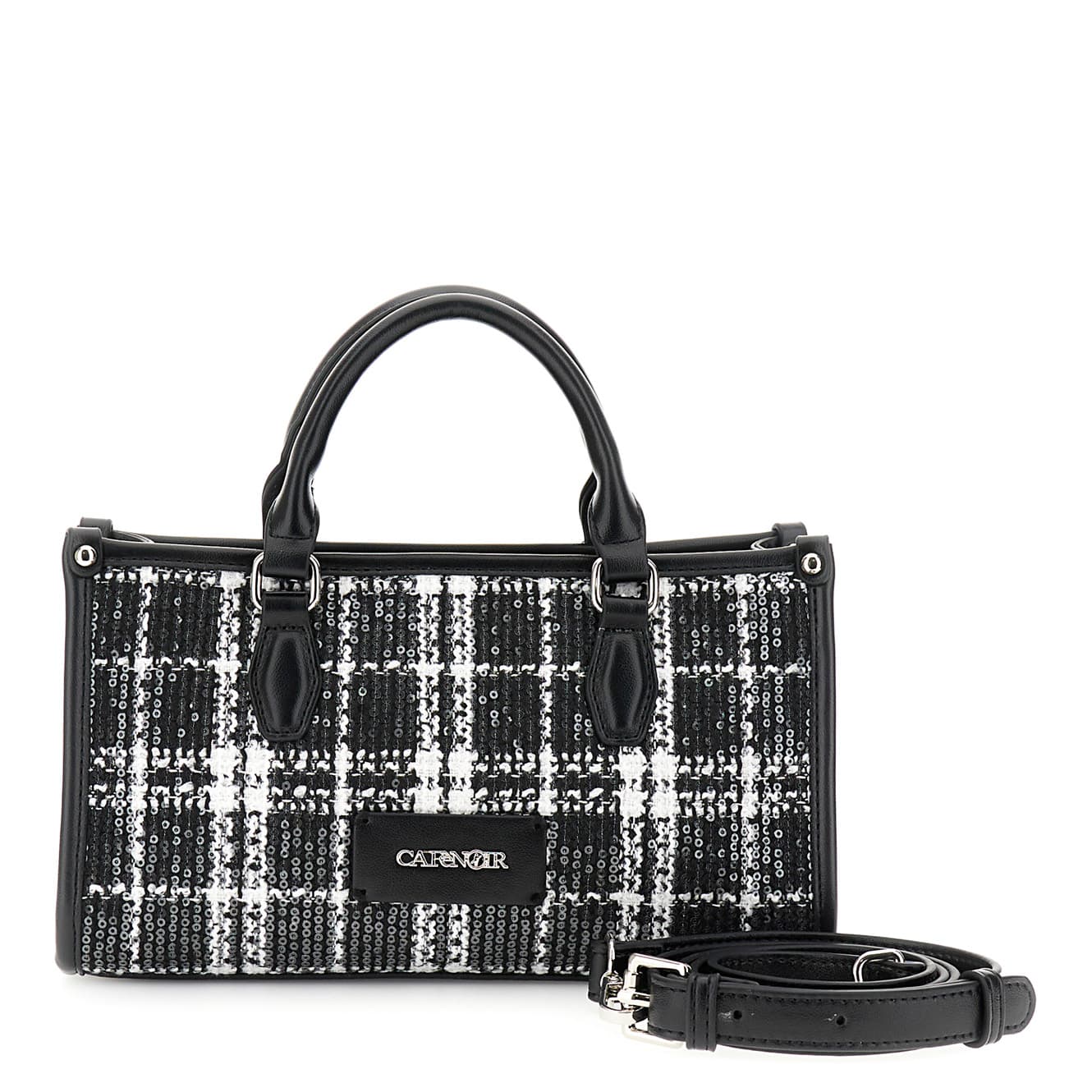 CafèNoir — Mini bag in tessuto a quadri con paillettes nero