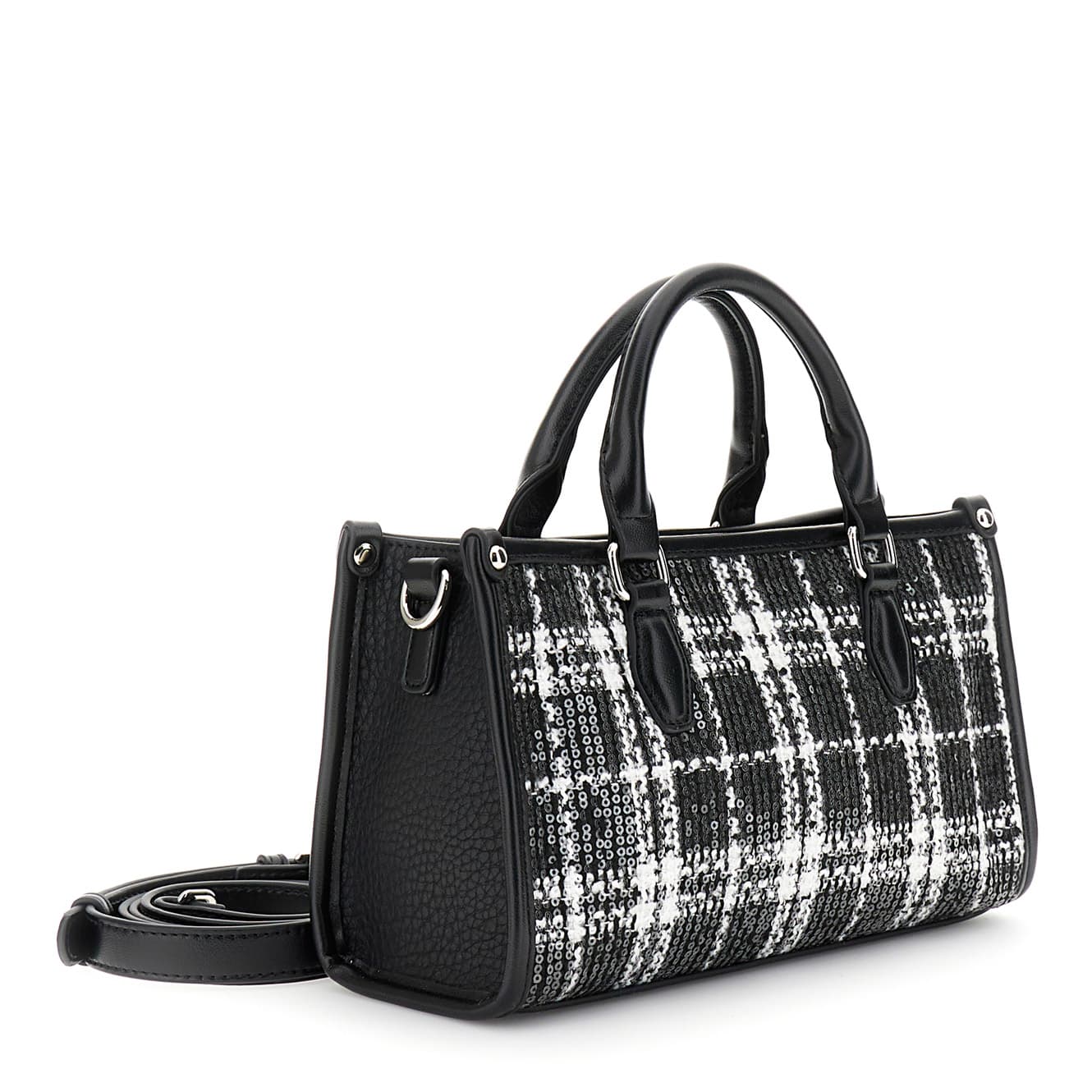 Mini bag in tessuto a quadri con paillettes nero — vista 2