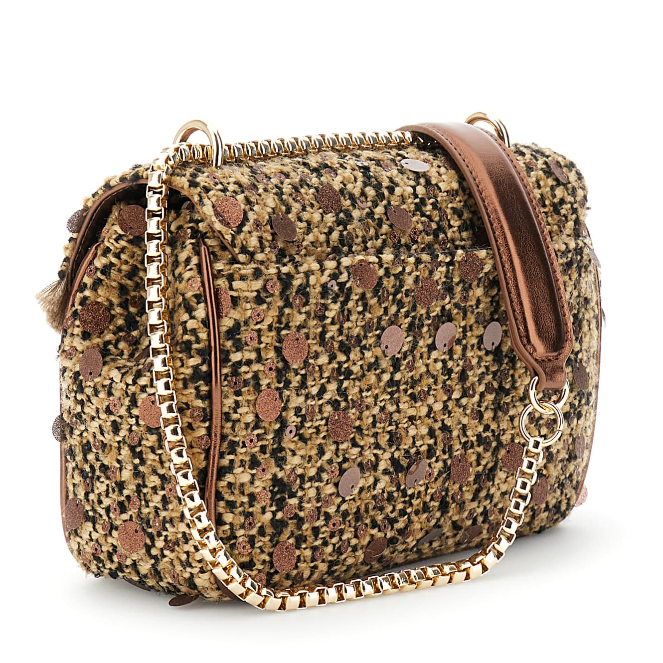 Borsa a spalla in bouclé con paillettes bronzo — vista 2