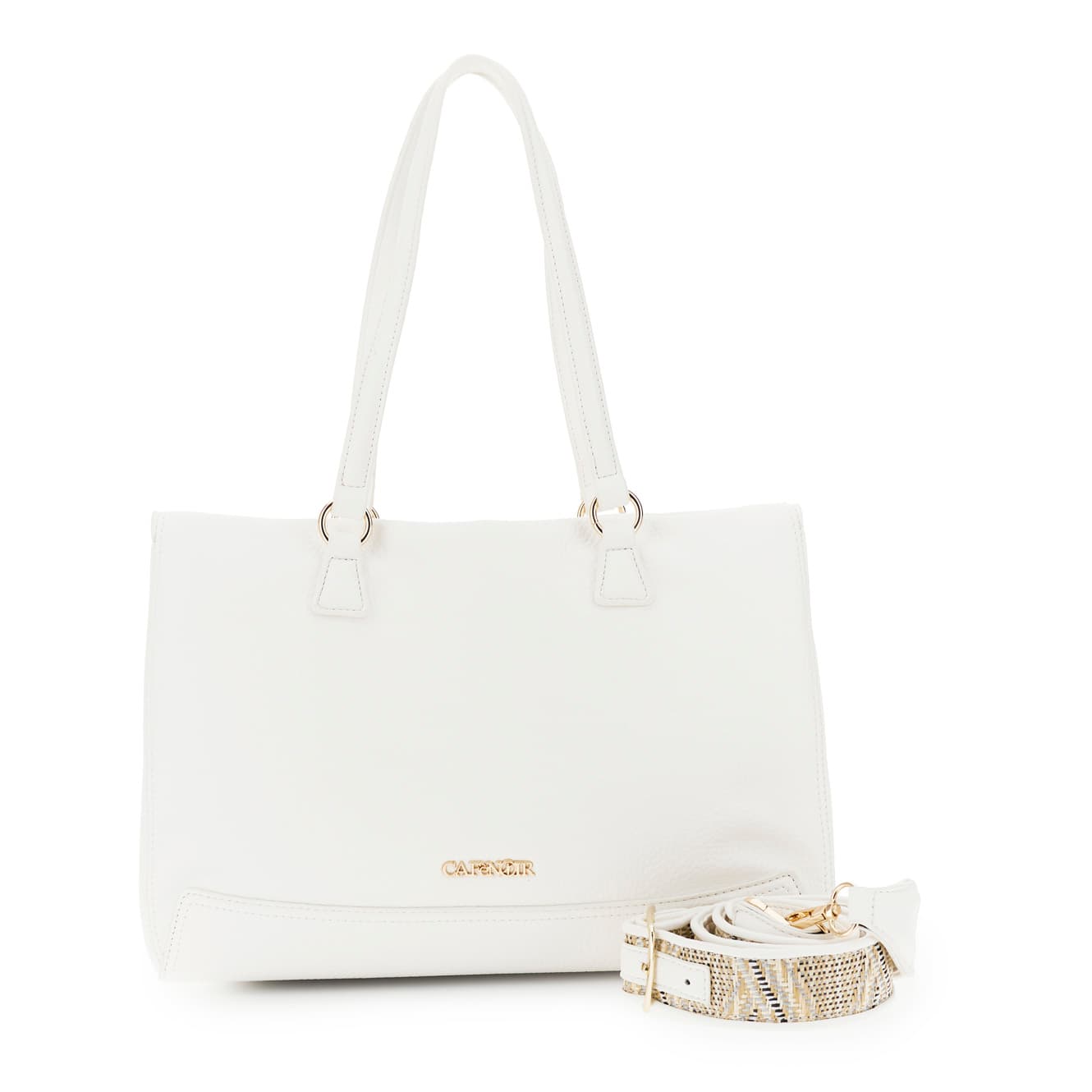 CafèNoir — Shopping bag effetto pelle con grana e tracolla removibile in paglia multicolor bianco