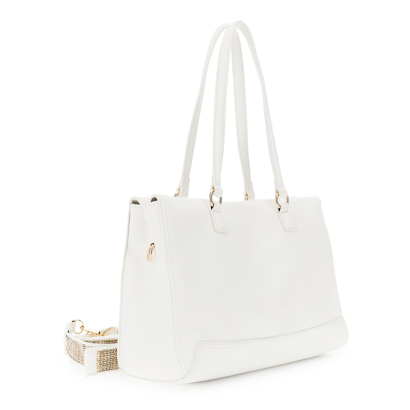 Shopping bag effetto pelle con grana e tracolla removibile in paglia multicolor bianco — vista 2