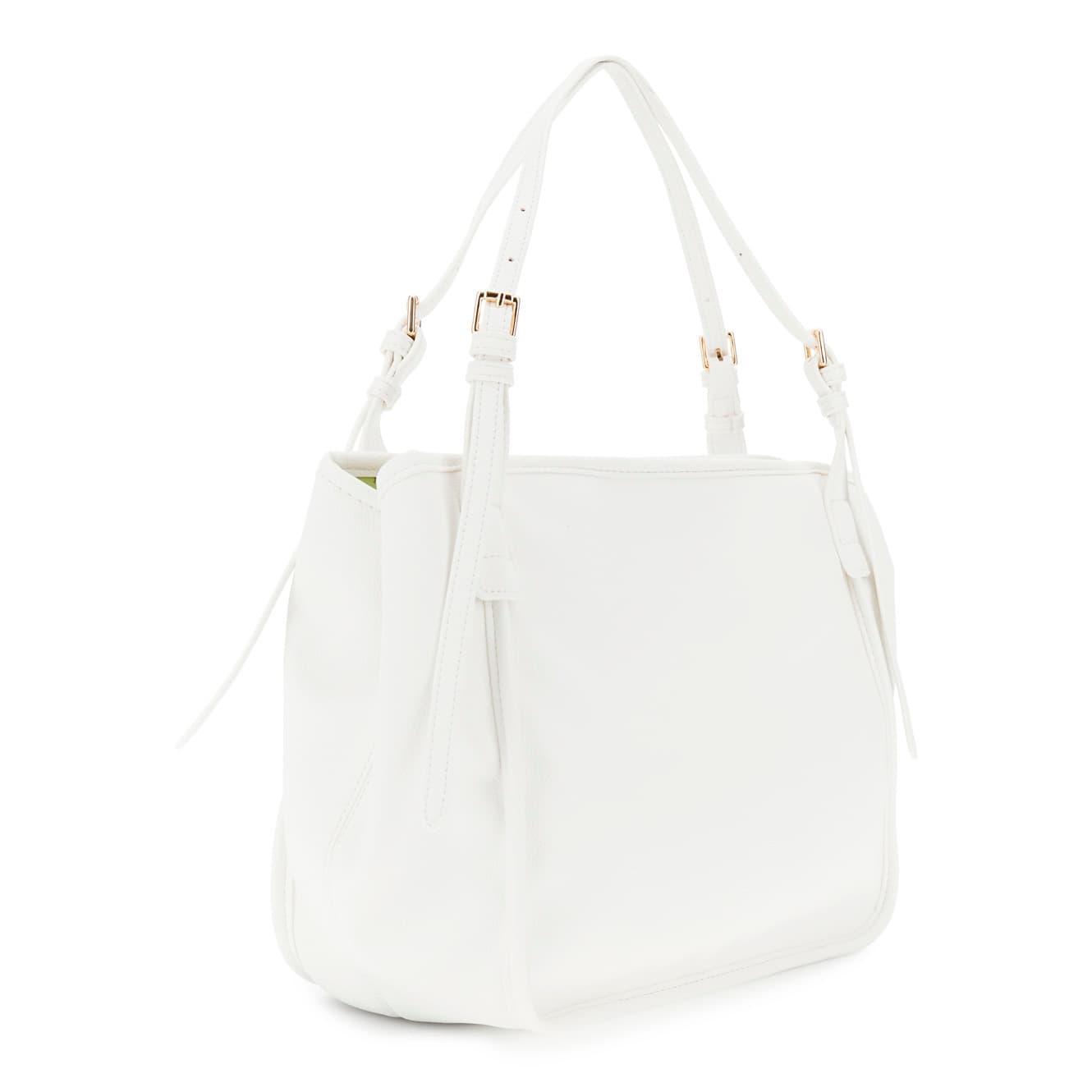 Shopping bag effetto pelle con manici regolabili con fibbia e accessori bianco — vista 2