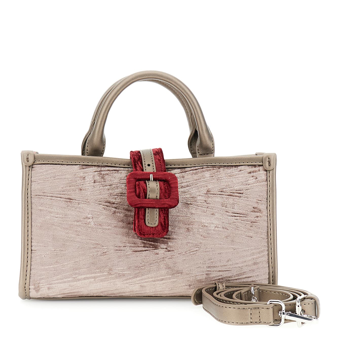 CafèNoir — Minibag in velluto con dettagli in similpelle visone/bordeaux