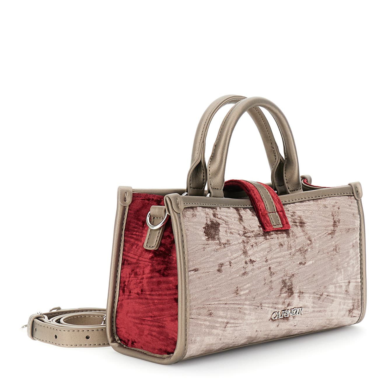 Minibag in velluto con dettagli in similpelle visone/bordeaux — vista 2