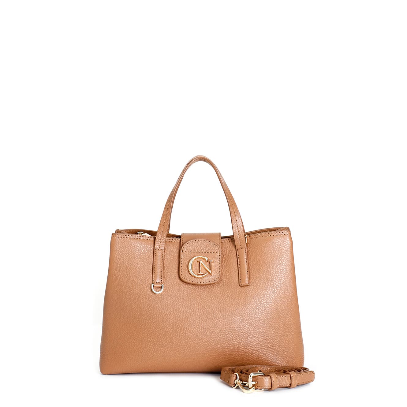 CafèNoir — Borsa a mano in vera pelle martellata con logo metallo cuoio