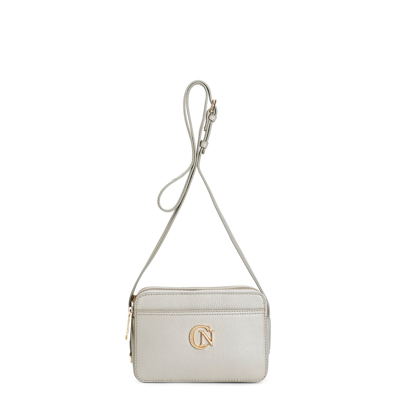 CafèNoir — Camera bag con pattina in vera pelle martellata con logo metallo salvia