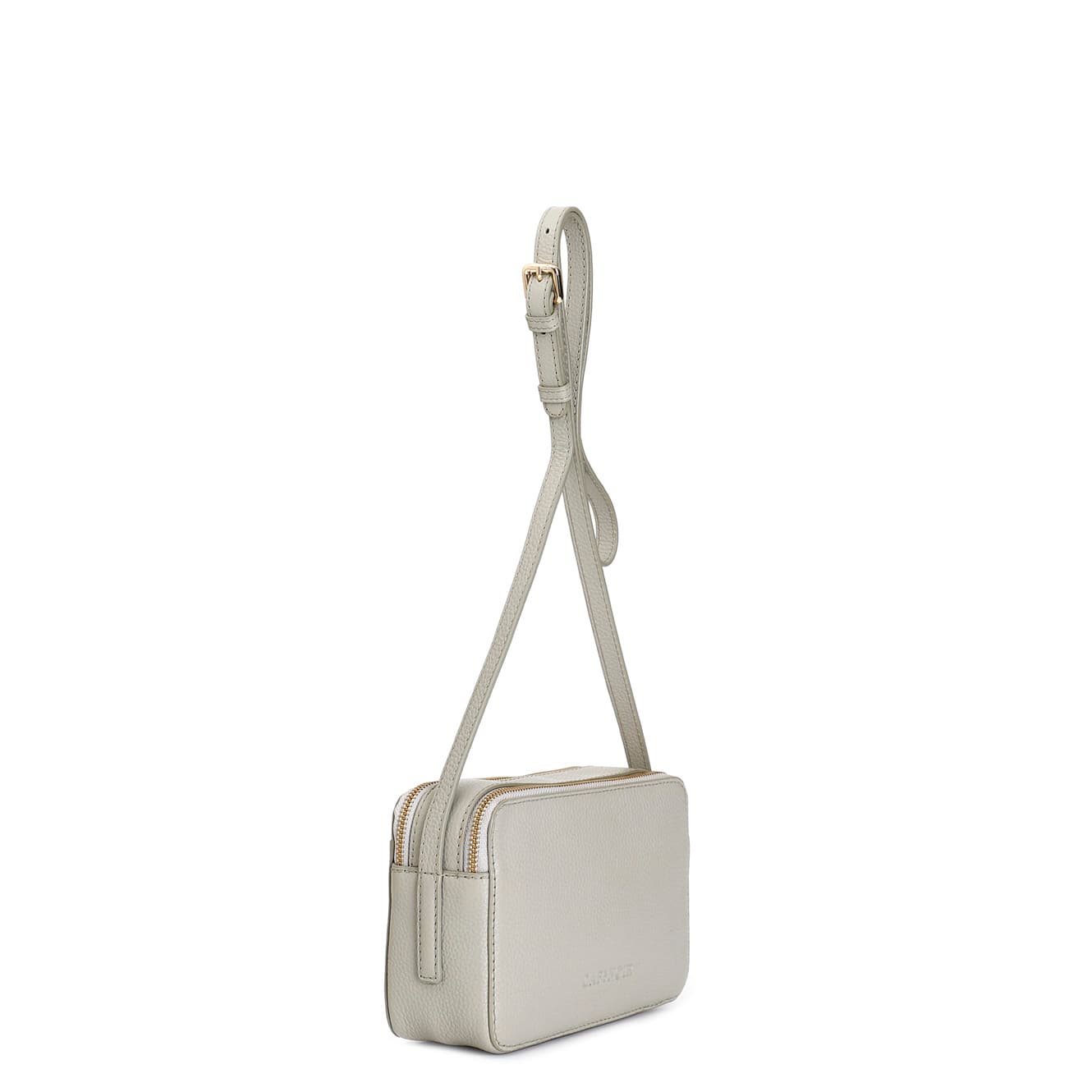 Camera bag con pattina in vera pelle martellata con logo metallo salvia — vista 2