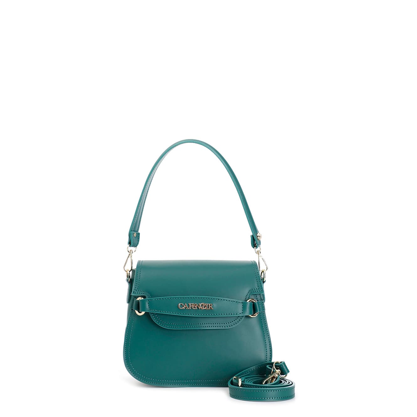 CafèNoir — Pattina in pelle con tracolla corta, passante con lettering verde