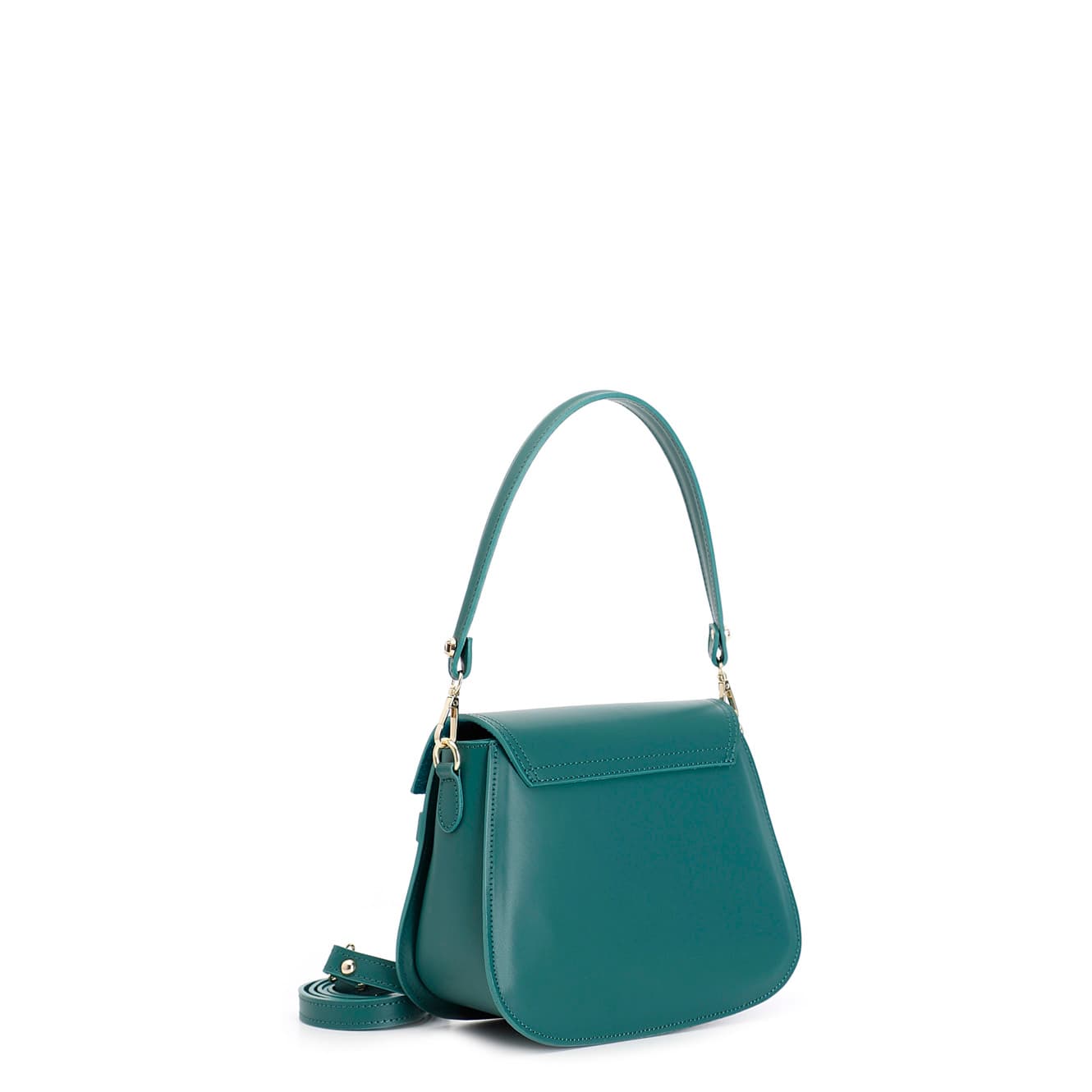 Pattina in pelle con tracolla corta, passante con lettering verde — vista 2