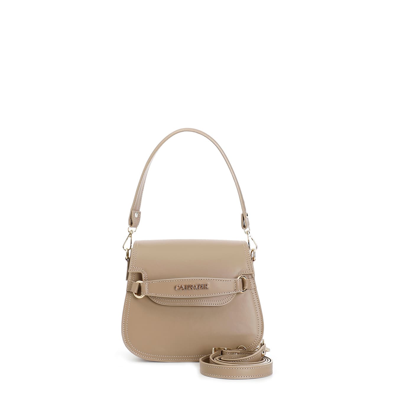 CafèNoir — Pattina in pelle con tracolla corta, passante con lettering taupe