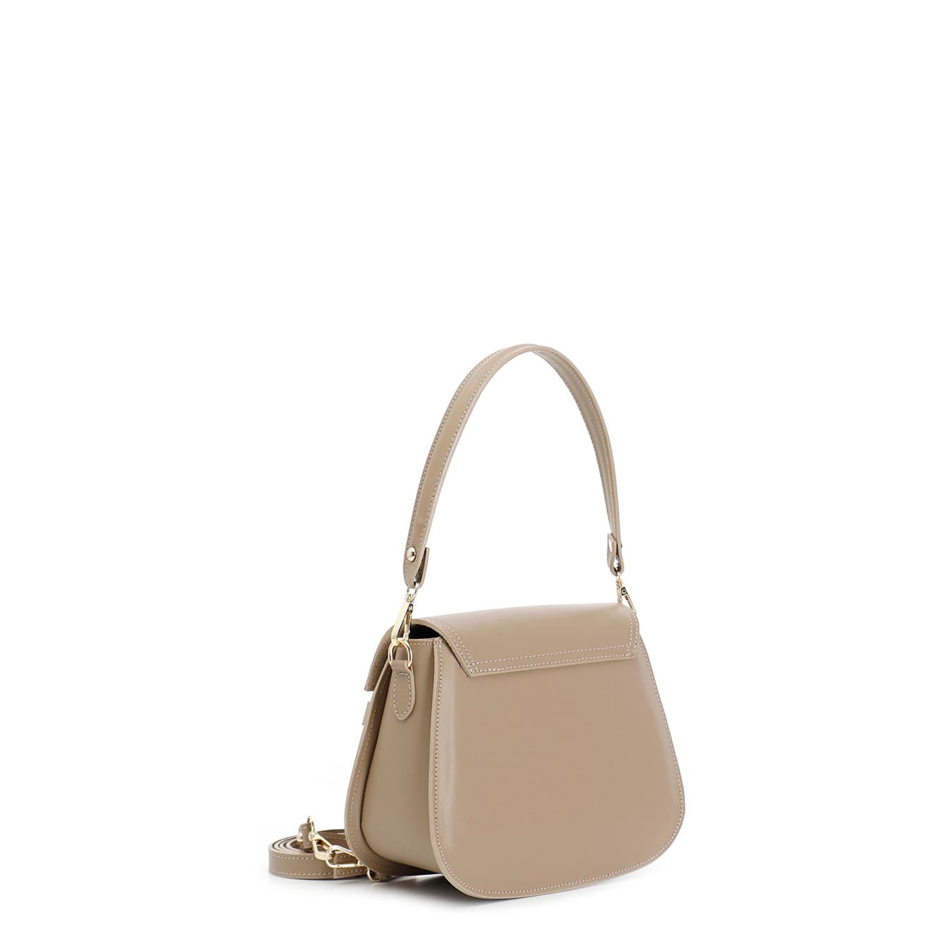 Pattina in pelle con tracolla corta, passante con lettering taupe — vista 4