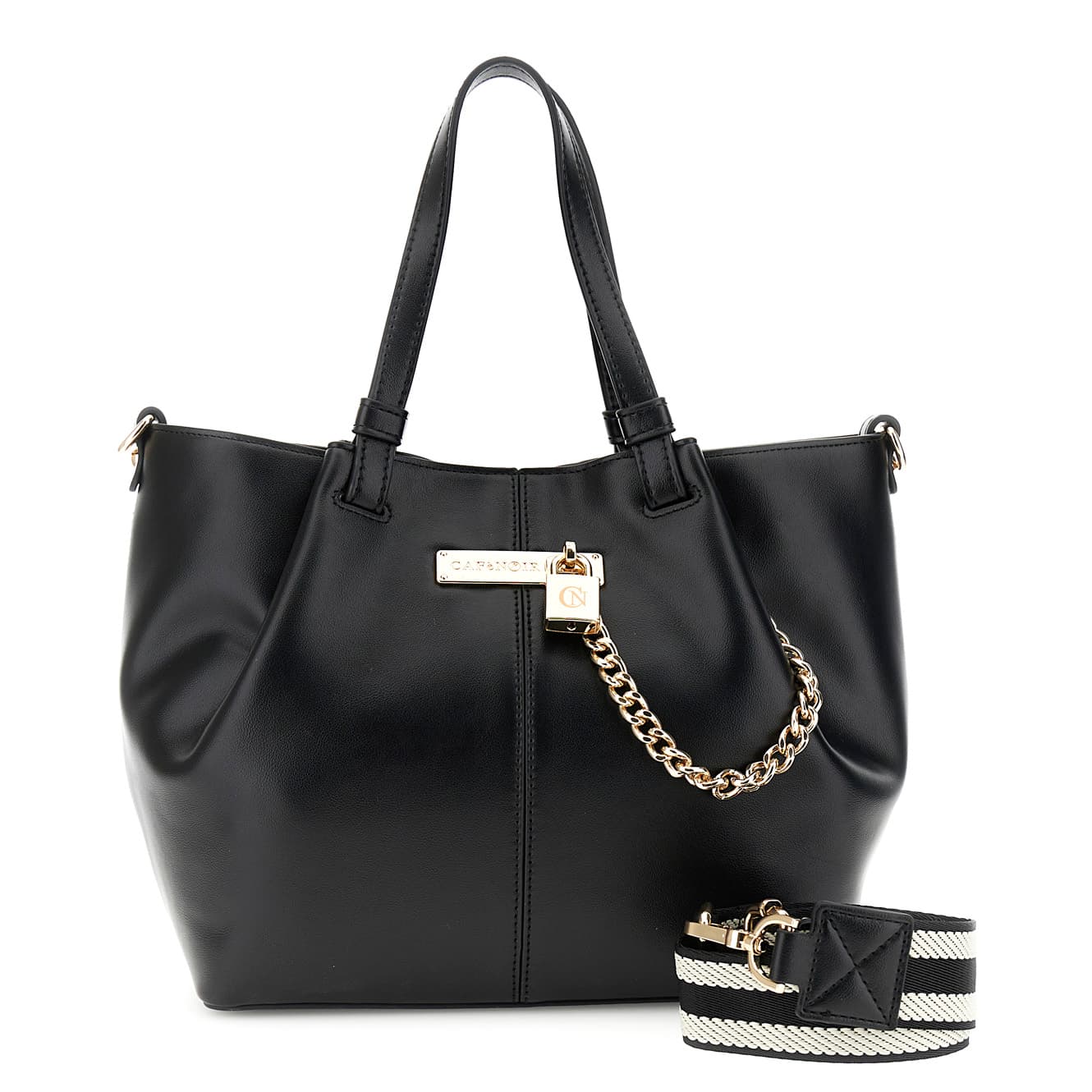 CafèNoir — Shopping bag effetto pelle accessorio in metallo con lucchetto e catena nero