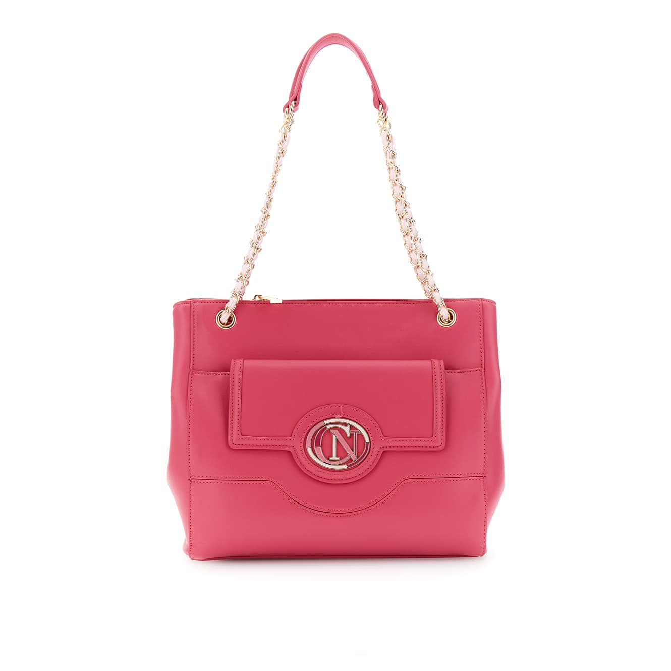 CafèNoir — Shopping con accessorio smaltato ovale e catena infilata fuxia