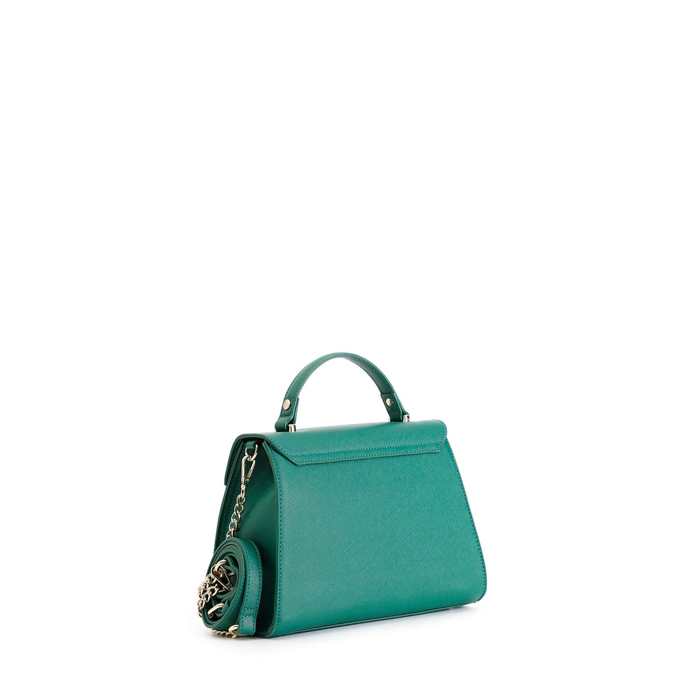 Borsa a mano con pattina in saffiano con logo ovale smaltato in tono verde — vista 2