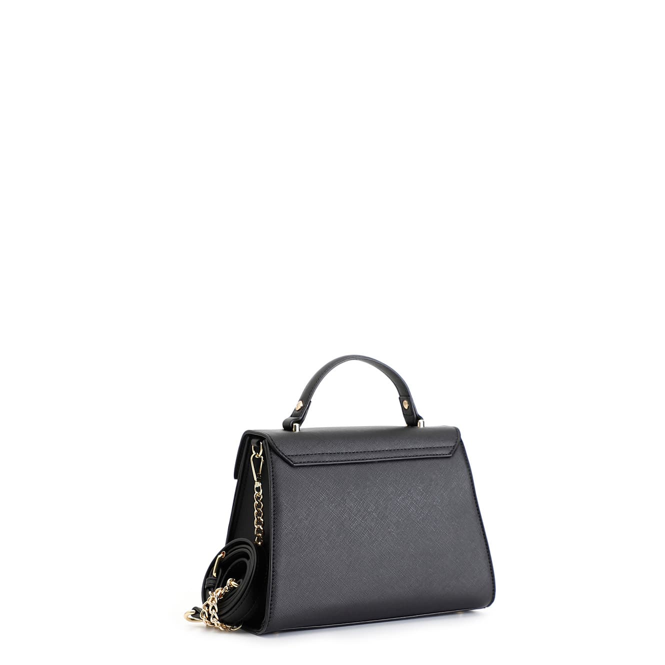 Borsa a mano con pattina in saffiano con logo ovale smaltato in tono nero — vista 2
