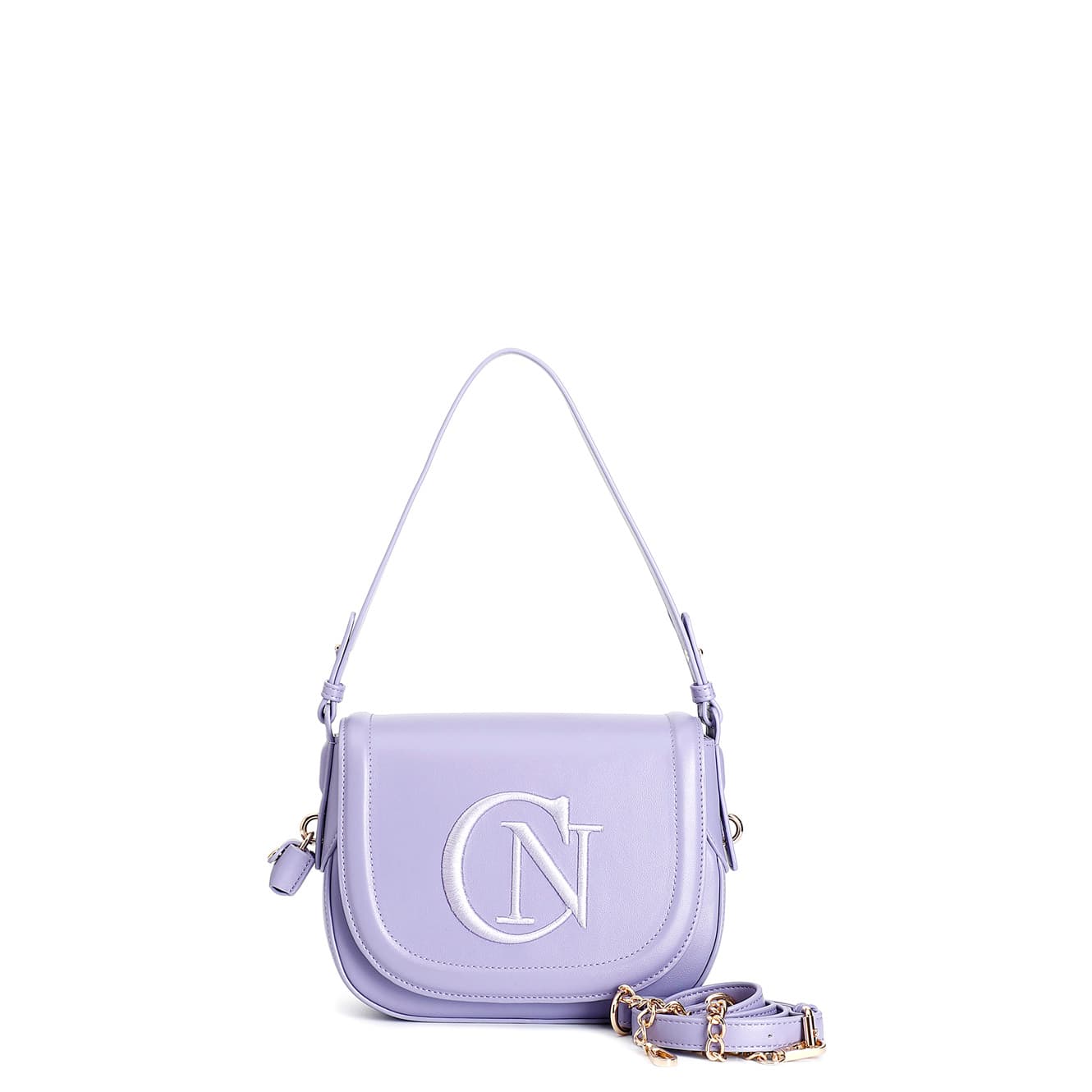 CafèNoir — Tracolla con pattina con logo ricamato in tono e accessorio lucchetto indaco