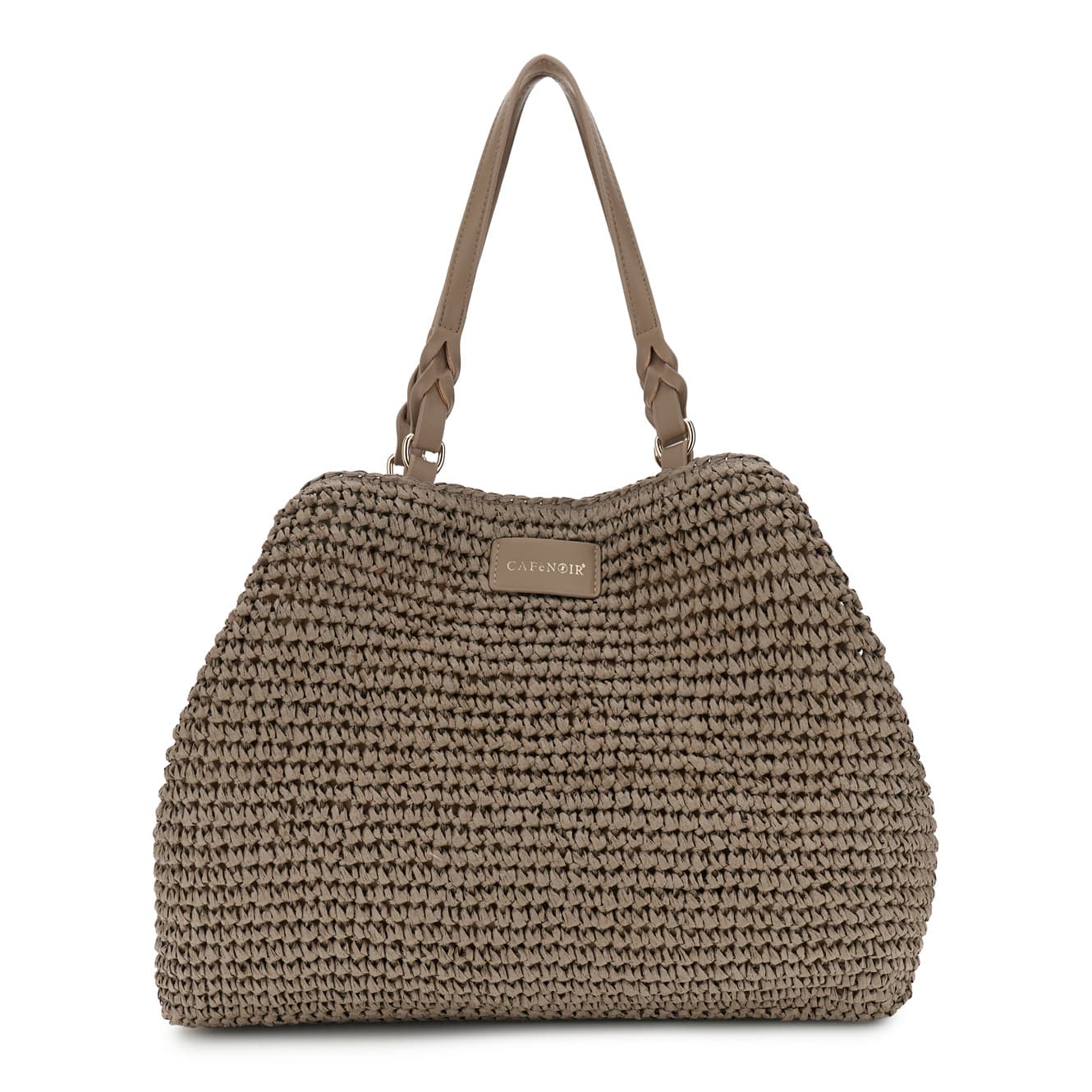 CafèNoir — Tote a spalla in crochet lavorato a mano e chiusura a calamita e moschettone fango