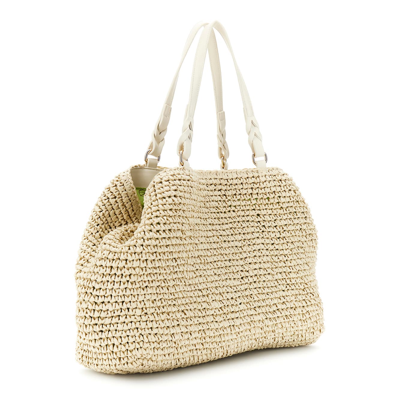 Tote a spalla in crochet lavorato a mano e chiusura a calamita e moschettone burro — vista 2