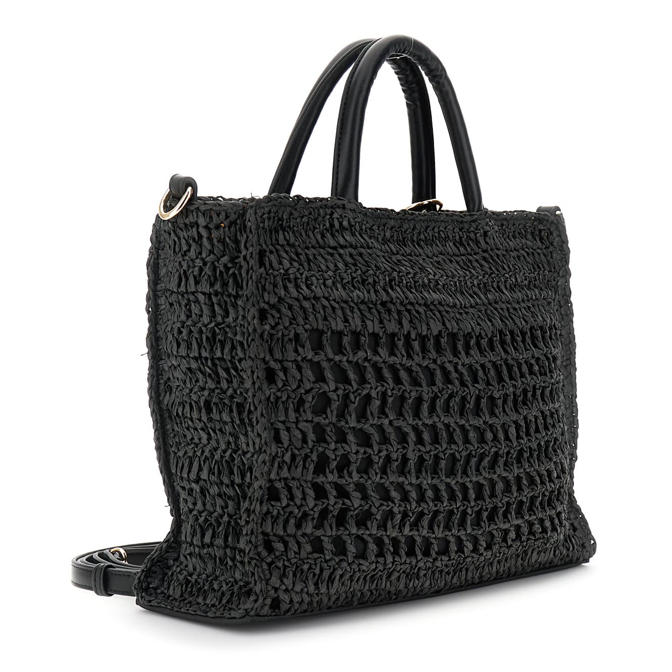 Borsa a mano in rafia con lavorazione crochet con charms nero — vista 2