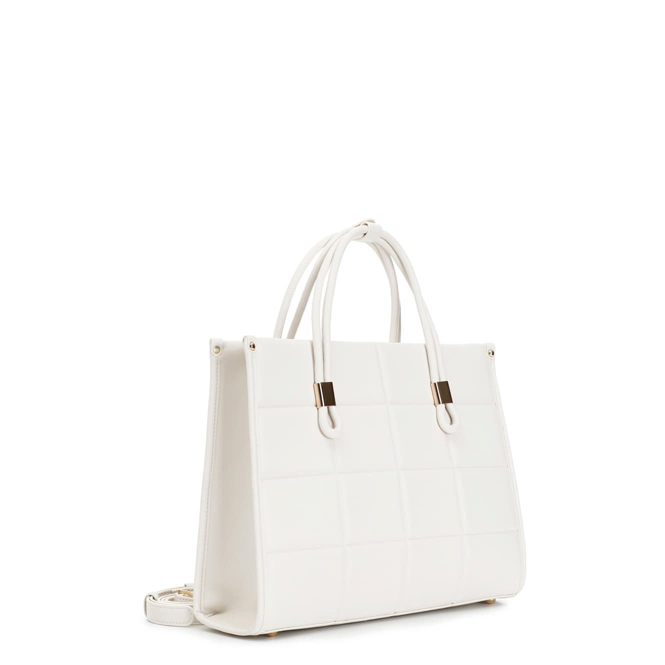 Tote bag con pannello di quadrati in rilievo panna — vista 2