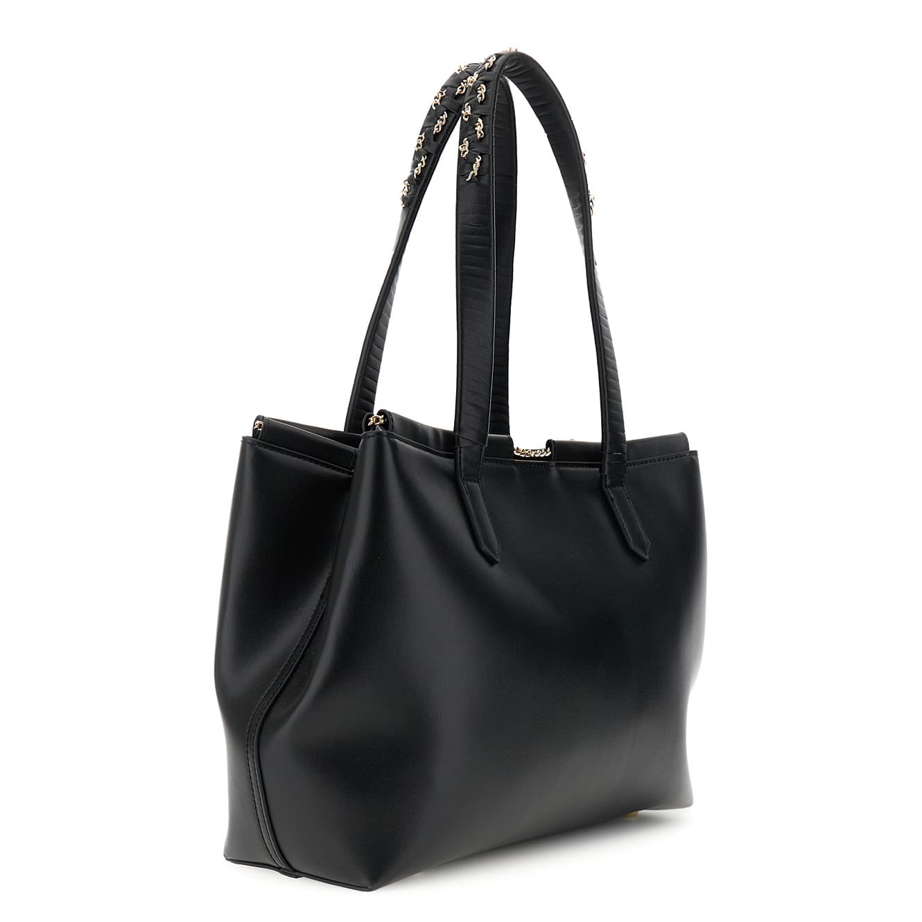 Shopping bag con coulisse impreziosita da catenina in metallo nero — vista 2