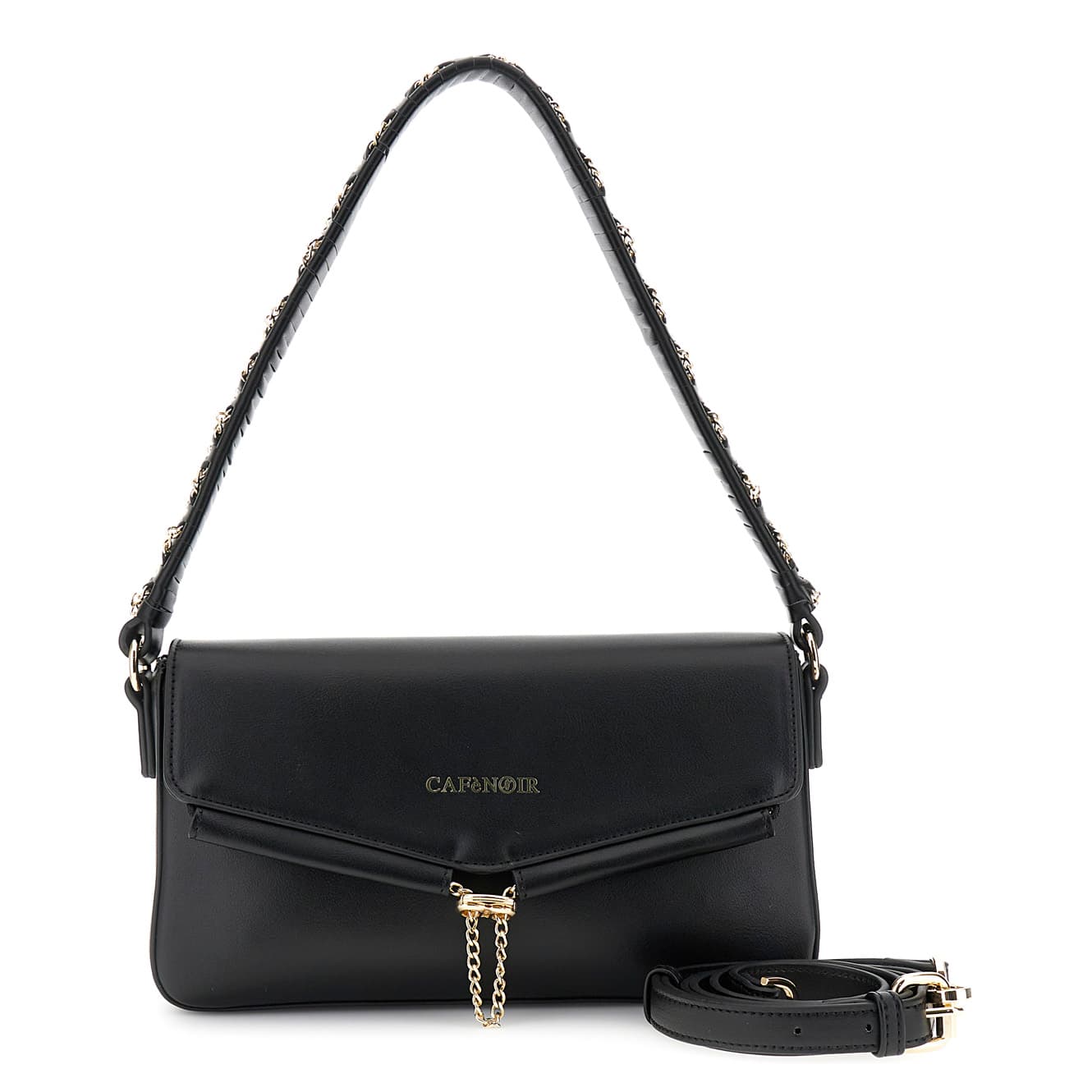 CafèNoir — Borsa a spalla con coulisse impreziosita da catenina in metallo nero