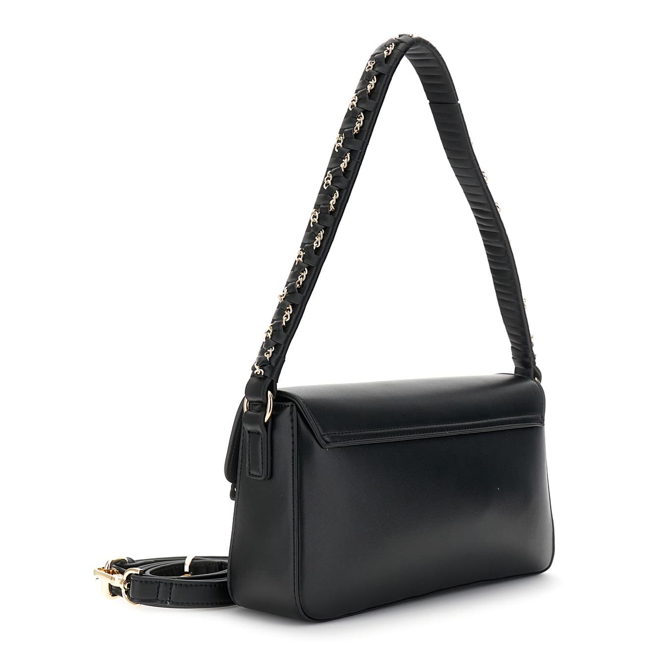 Borsa a spalla con coulisse impreziosita da catenina in metallo nero — vista 2
