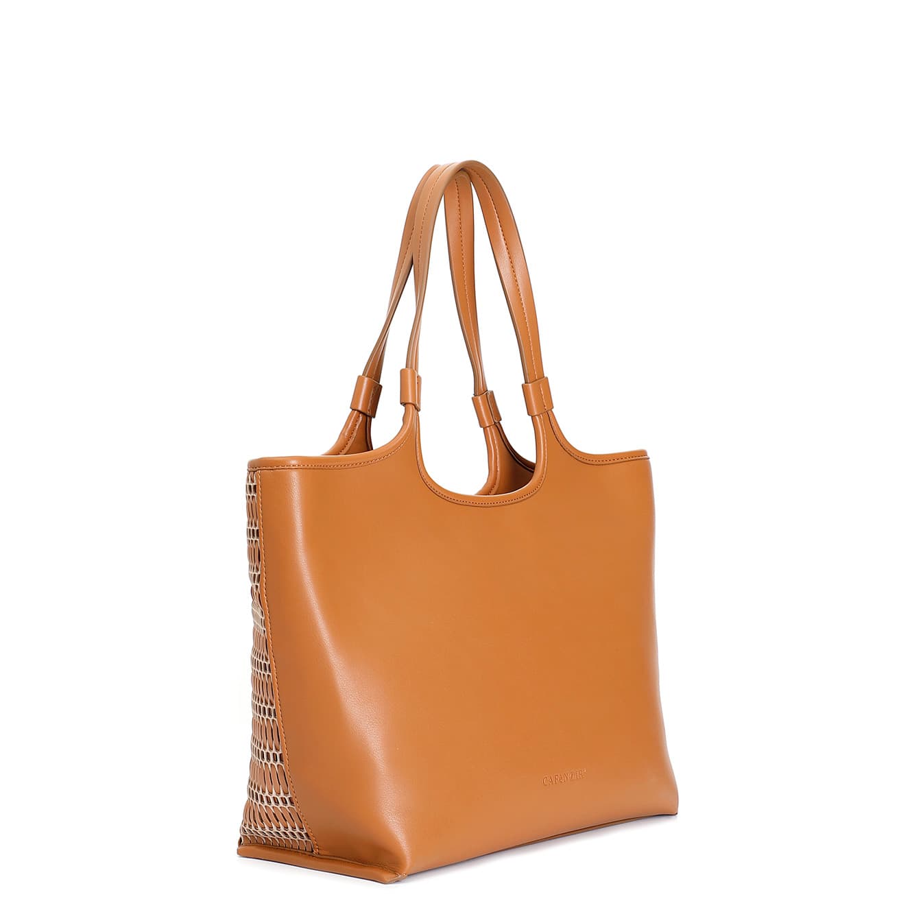 Shopping bag con dettaglio in rete con infilatura. cuoio — vista 2
