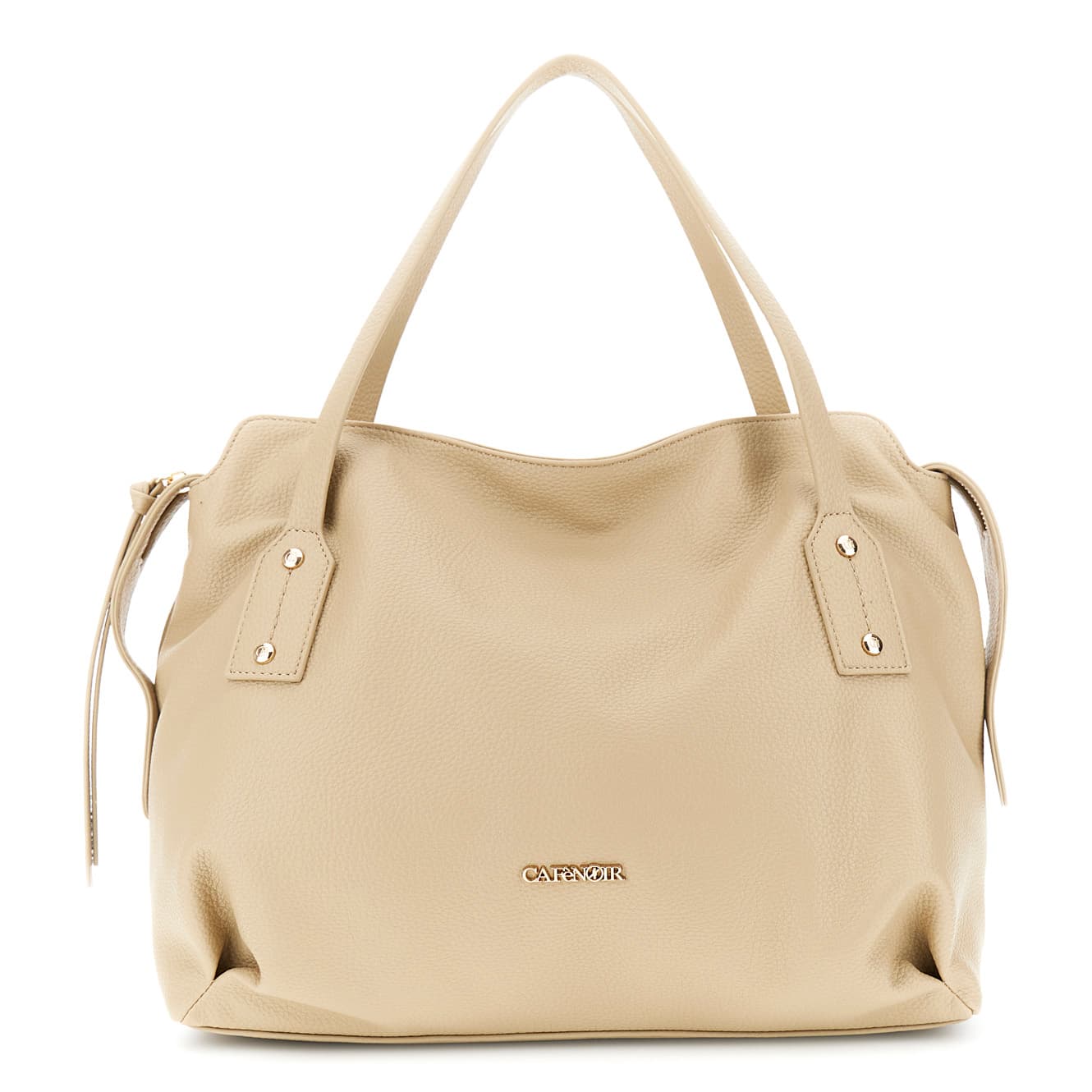 Shopping bag morbida effetto pelle granosa con applicazione di rivetti metallici beige — vista 3