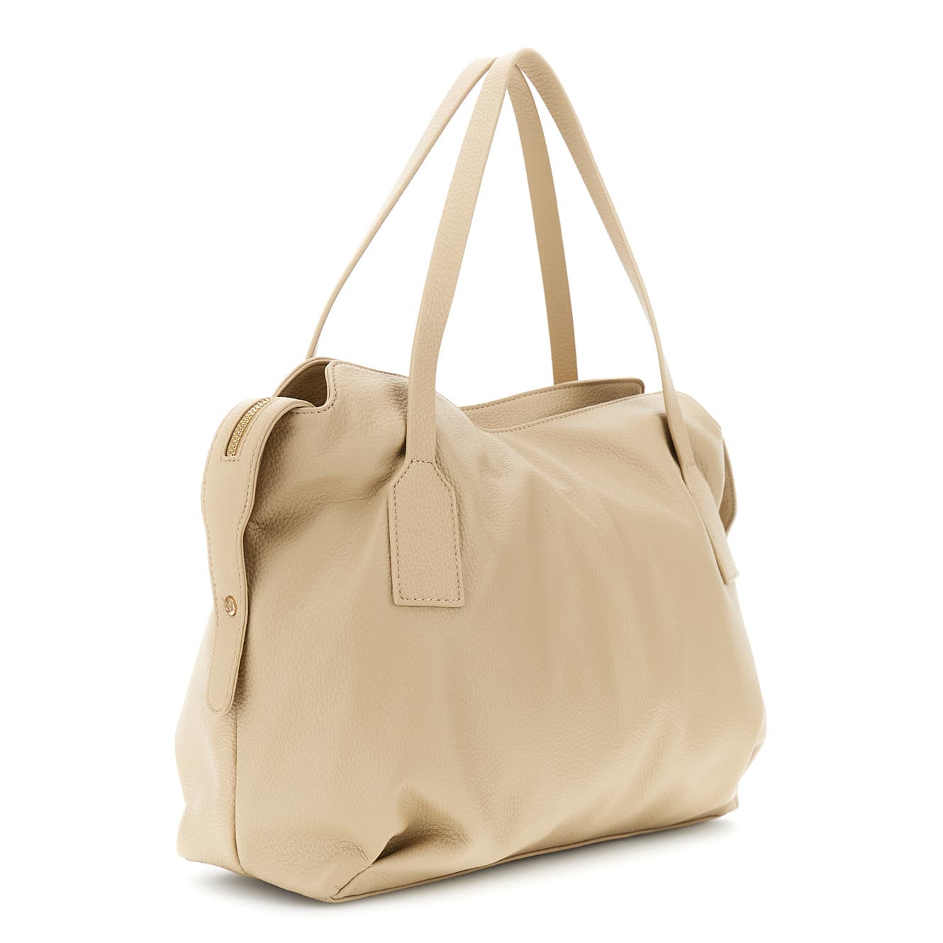 Shopping bag morbida effetto pelle granosa con applicazione di rivetti metallici beige — vista 4