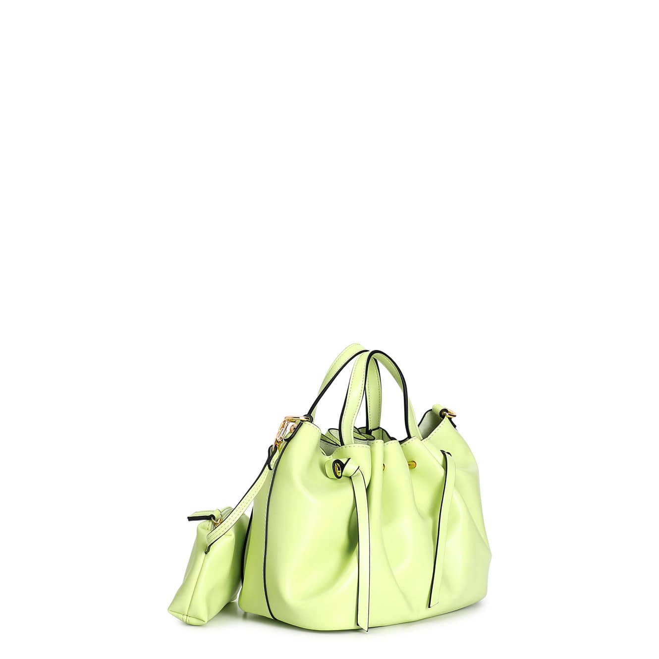 Mini tote con motivo di arricciatura , tracolla removibile verde — vista 2