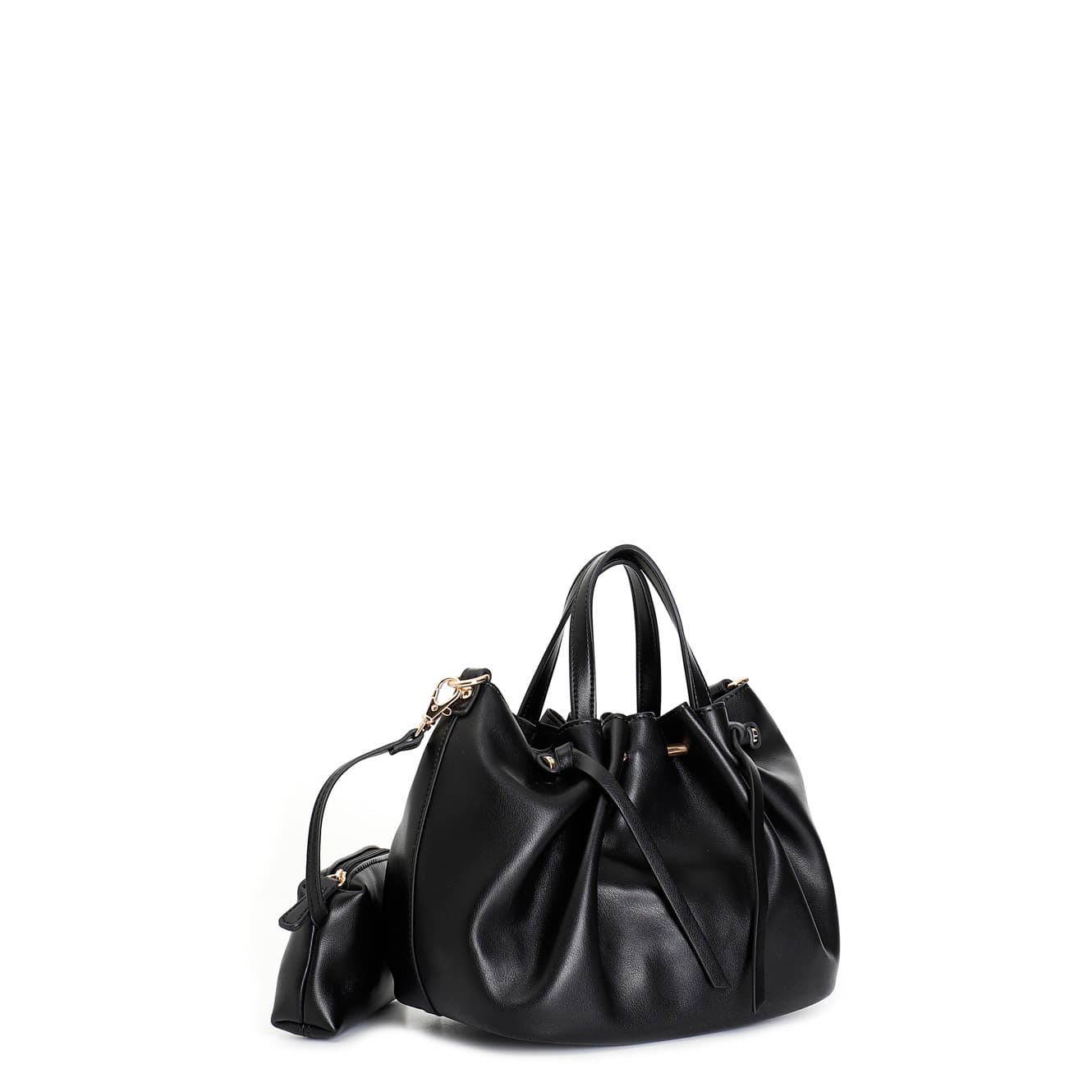 Mini tote con motivo di arricciatura , tracolla removibile nero — vista 2