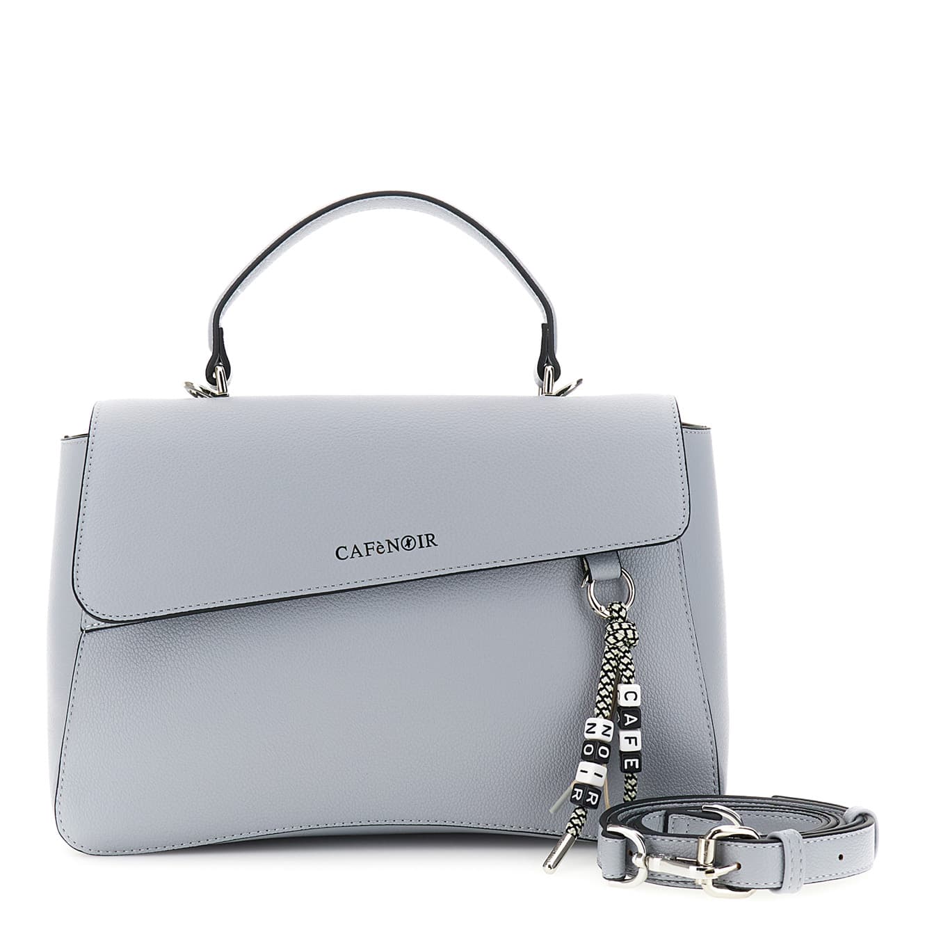 CafèNoir — Borsa a mano con pattina effetto pelle granosa e charm colorato logato cielo