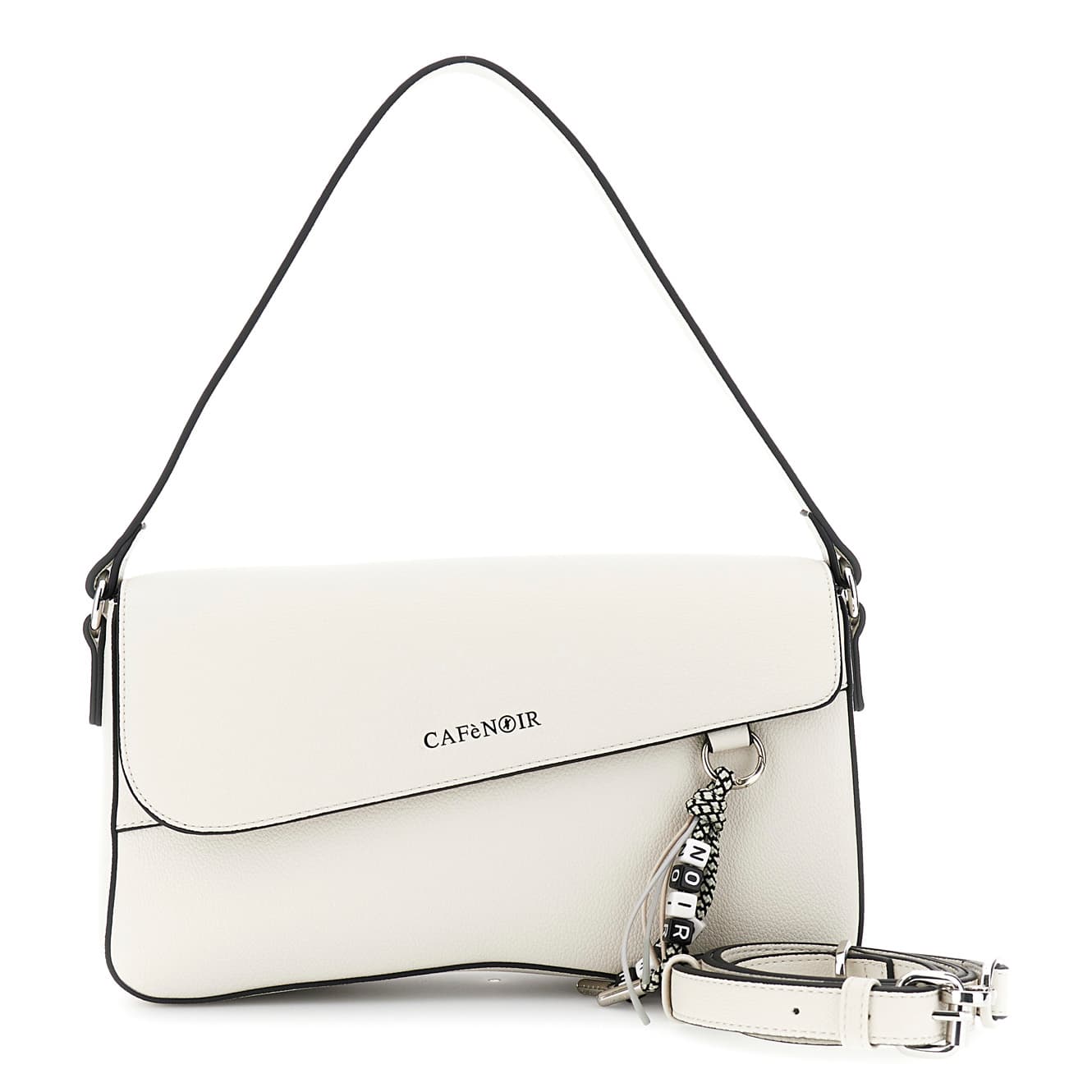 CafèNoir — Borsa a spalla effetto pelle granosa e charm colorato logato avorio