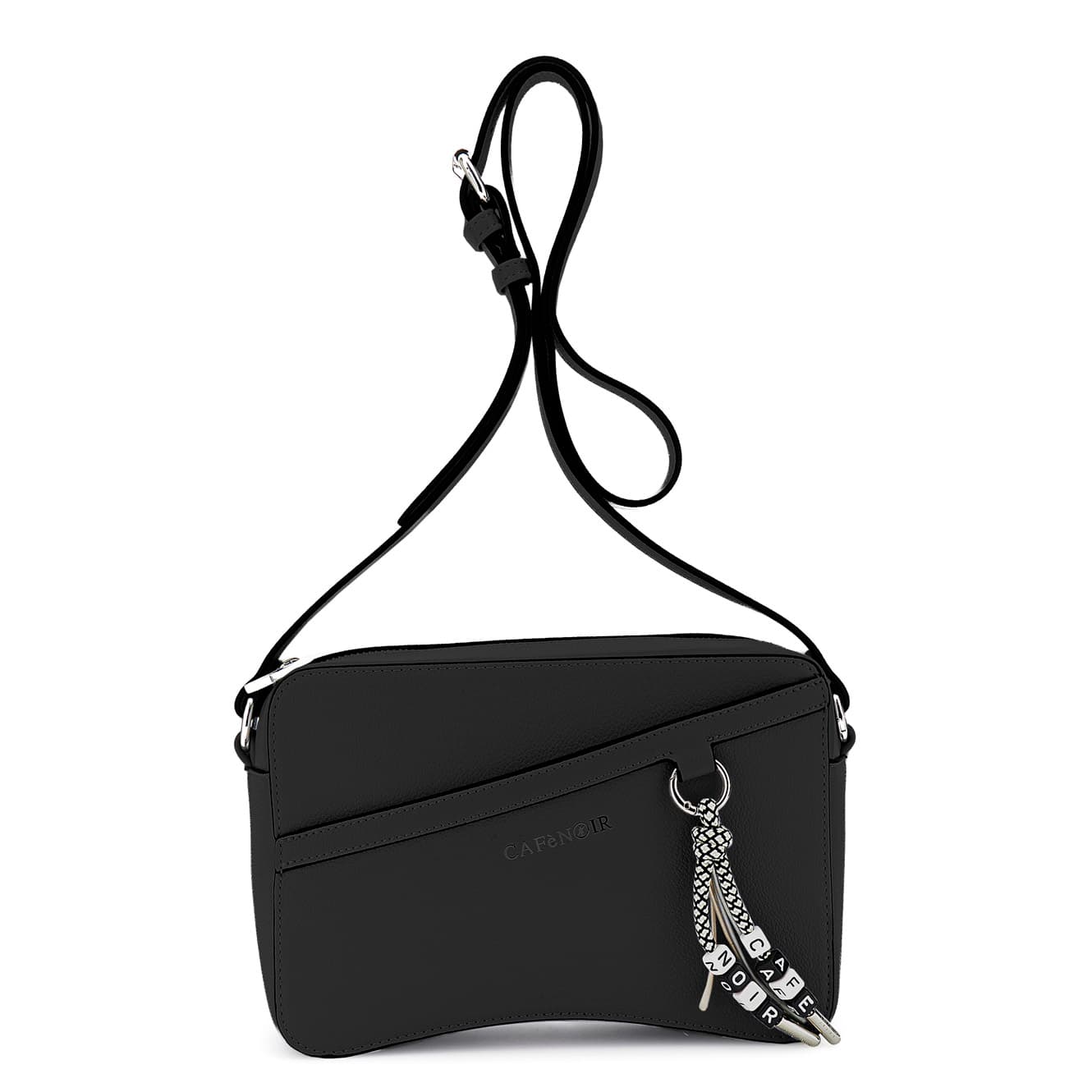 CafèNoir — Camera bag effetto pelle granosa e charm colorato logato nero